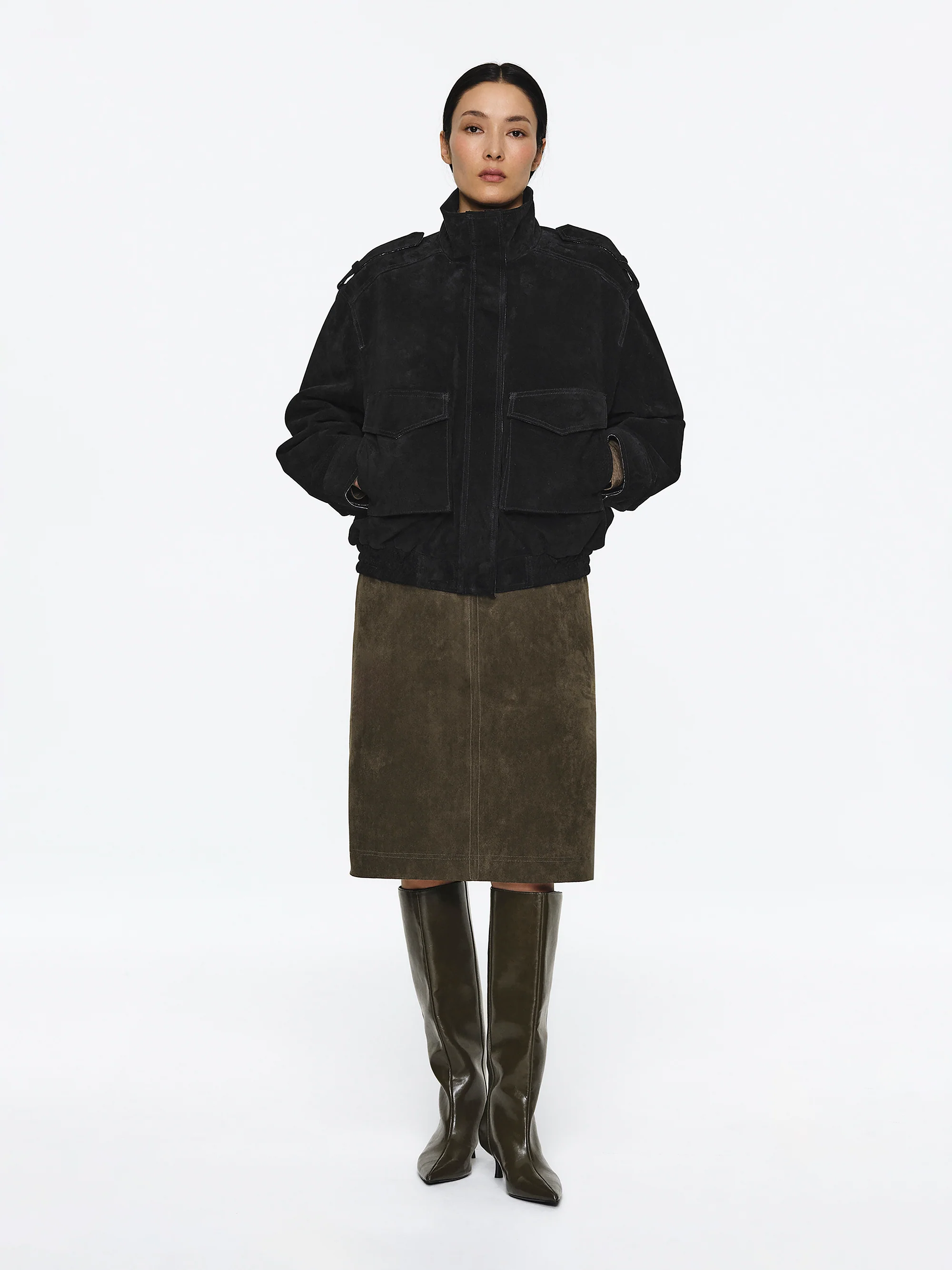 Padded Suede Jacket, Black