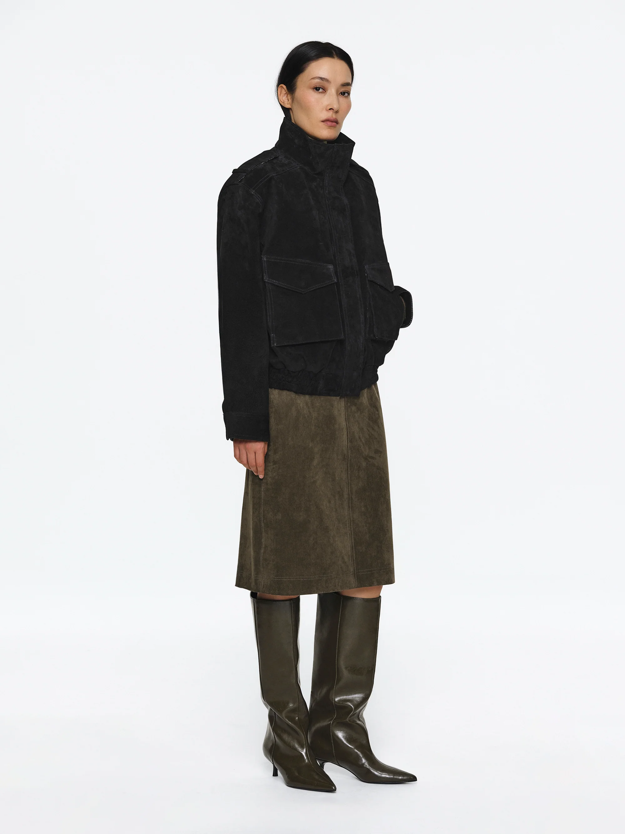 Padded Suede Jacket, Black - Image 2