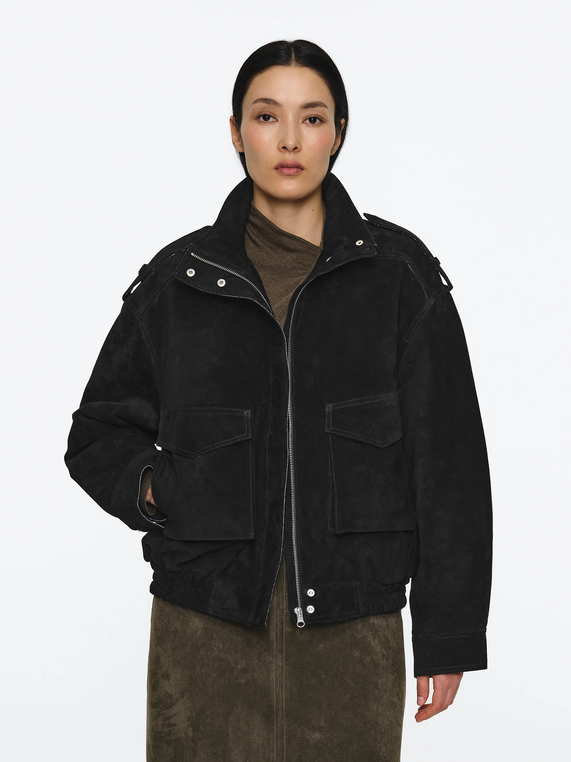 Padded Suede Jacket, Black - Image 3