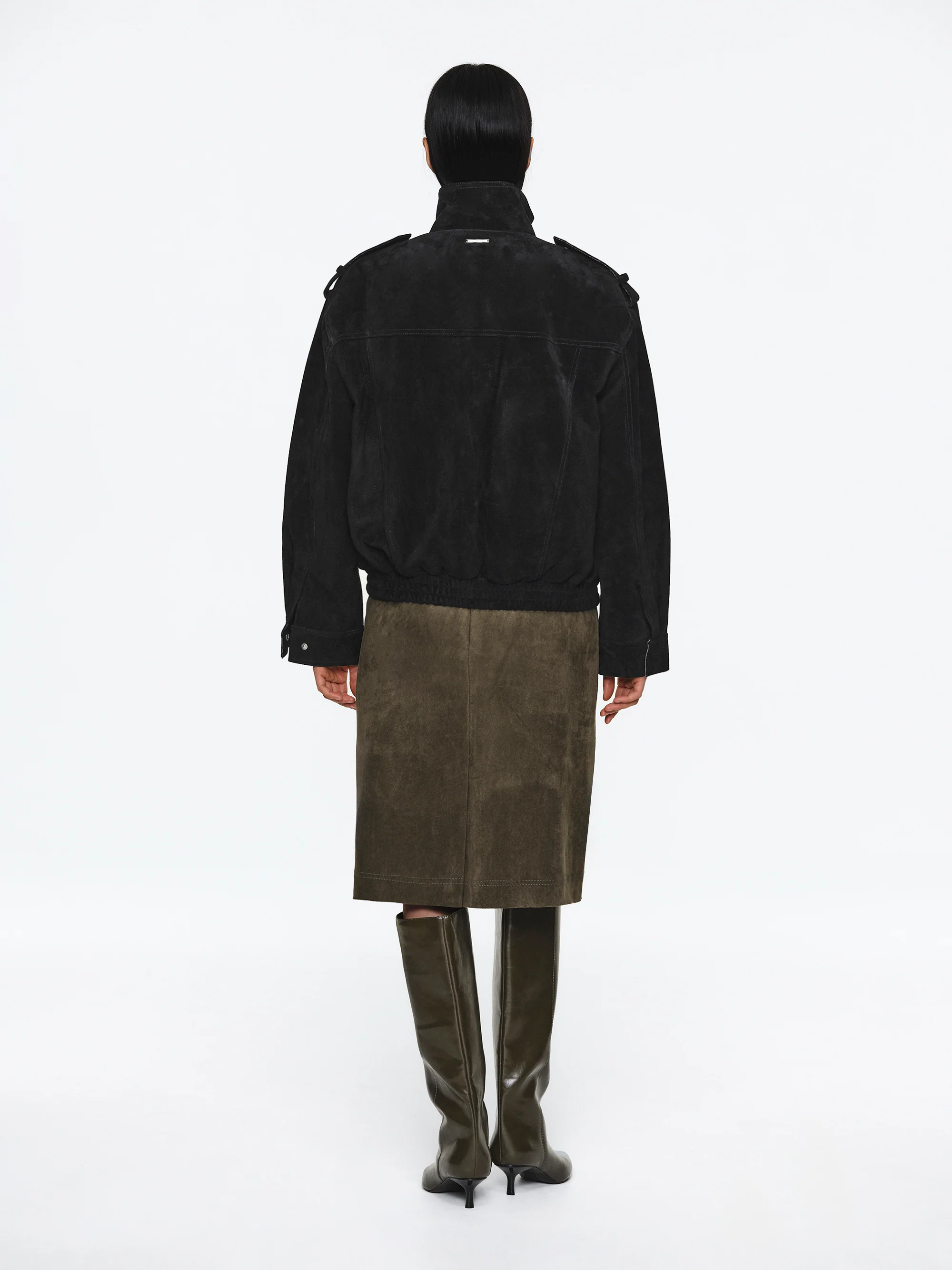Padded Suede Jacket, Black - Image 4