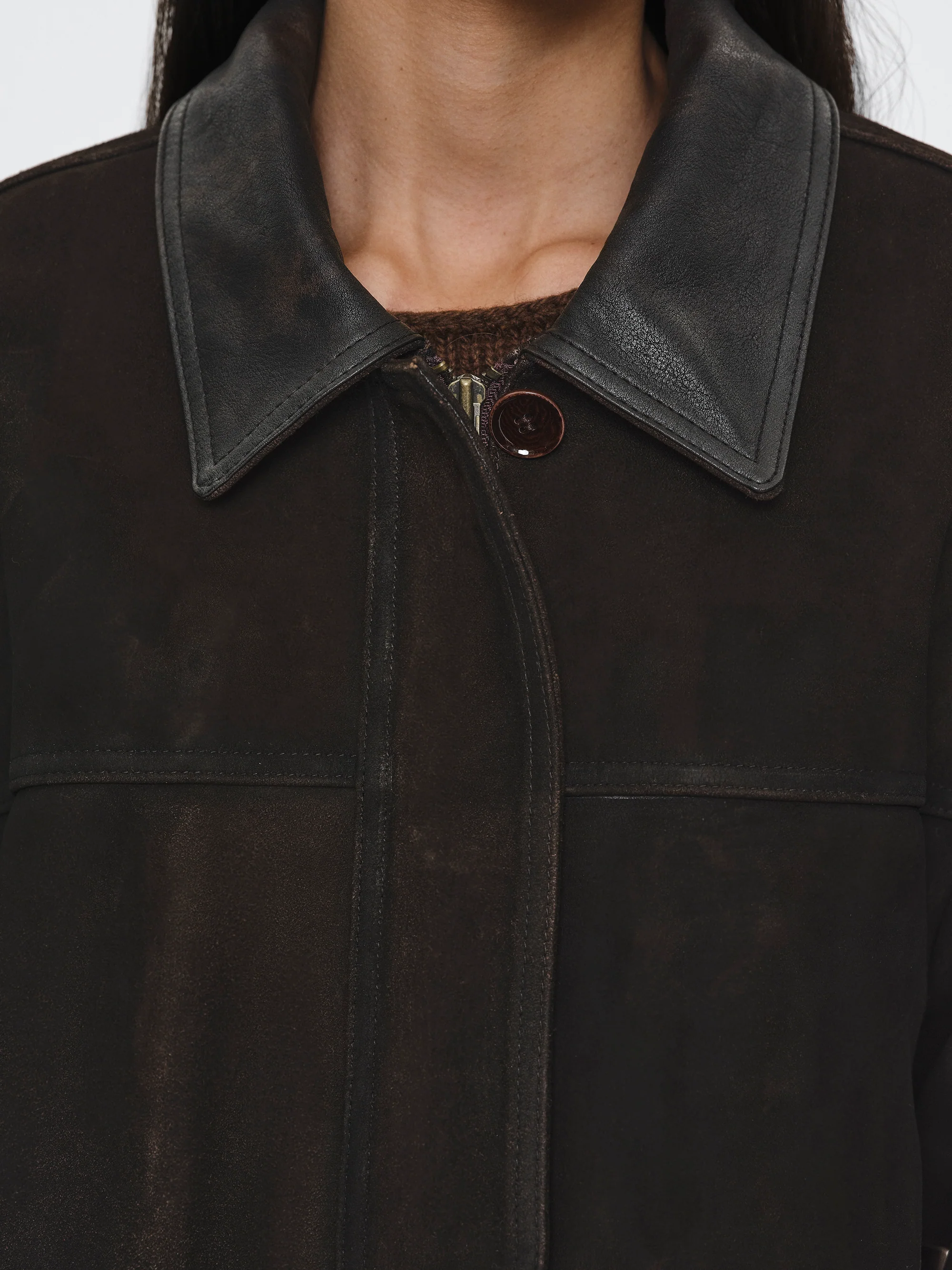 Paneled Barn Suede Jacket, Brown - Image 2