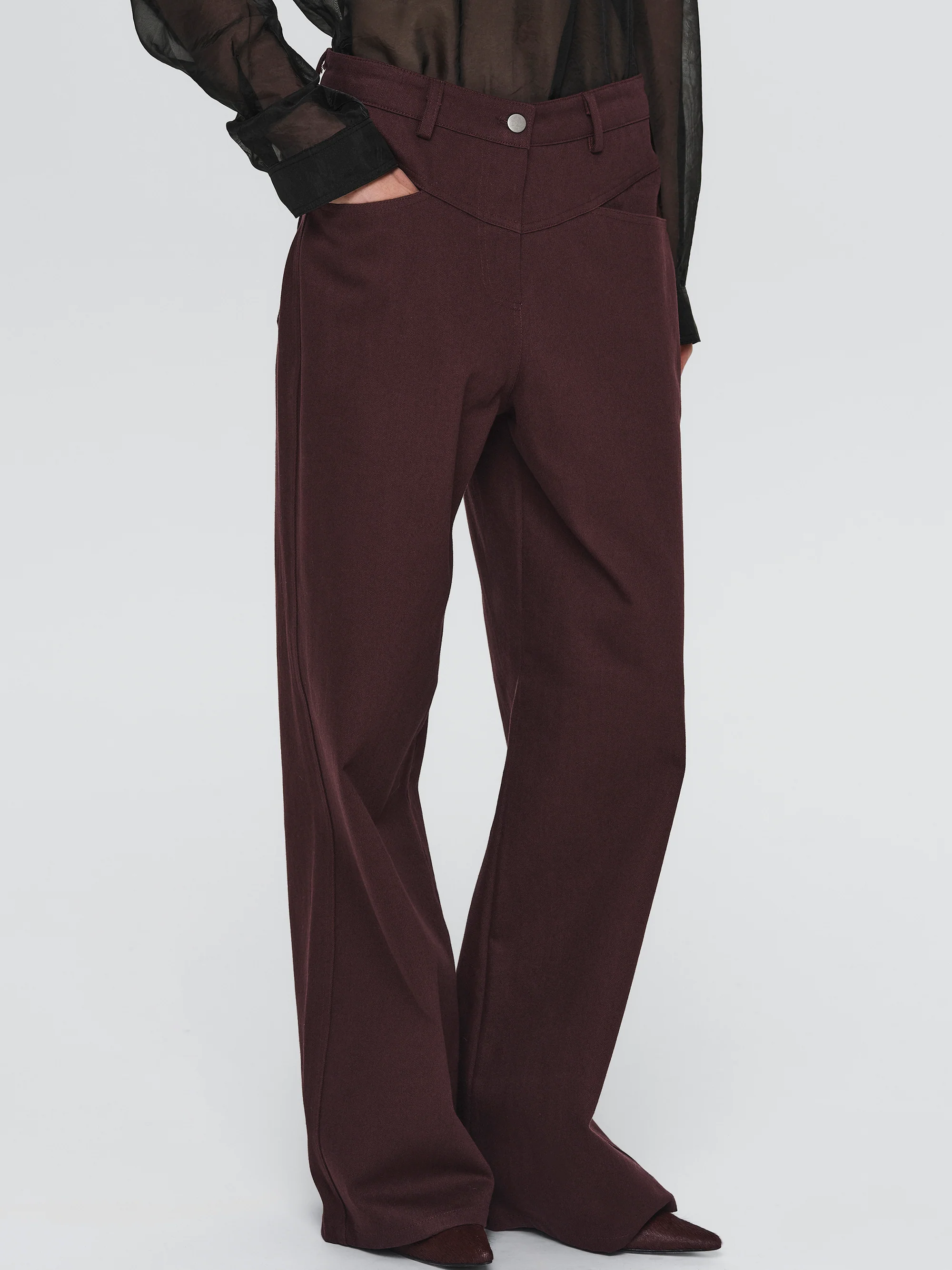 Paneled Cotton Pants, Burgundy