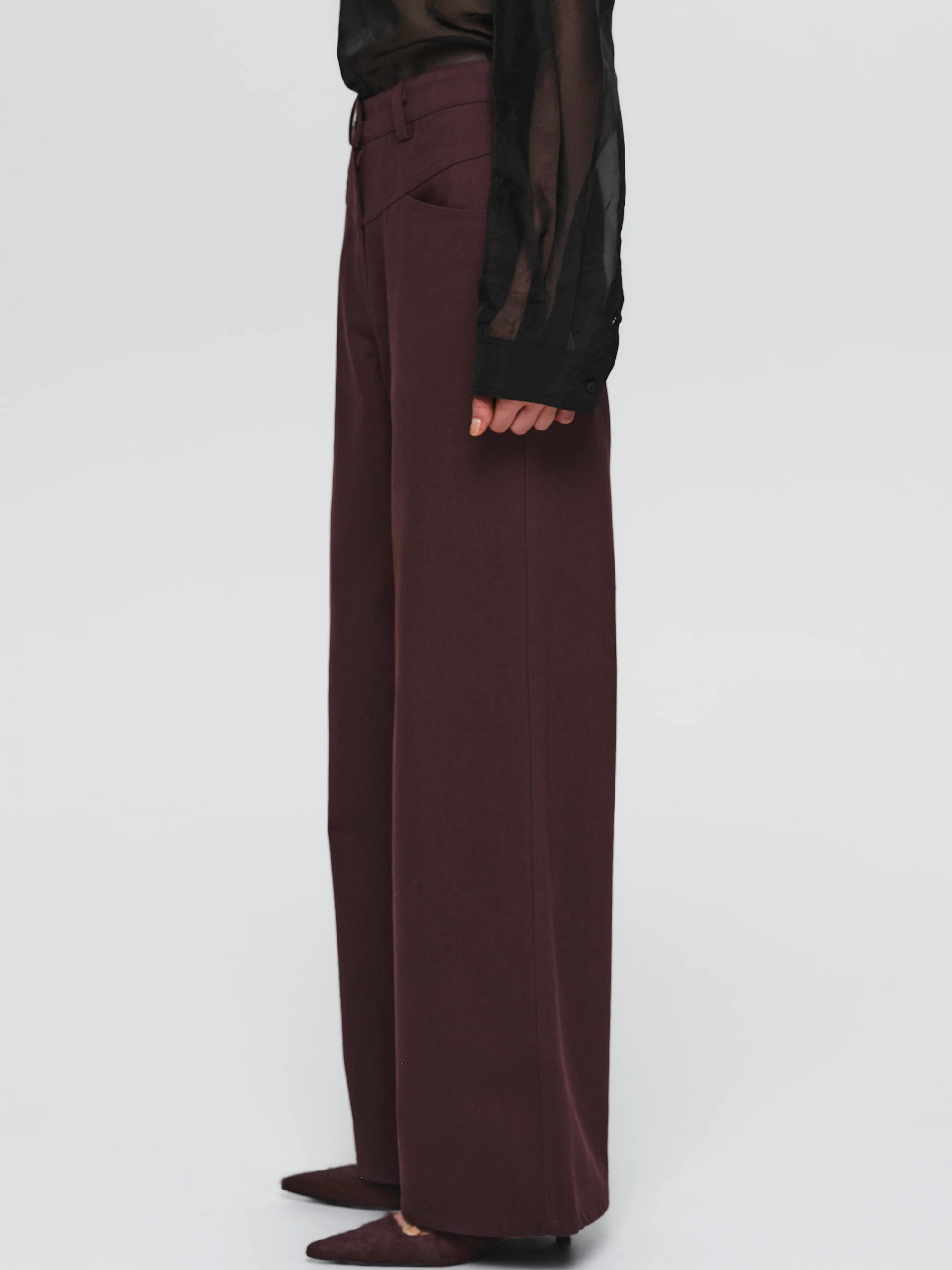Paneled Cotton Pants, Burgundy - Image 2