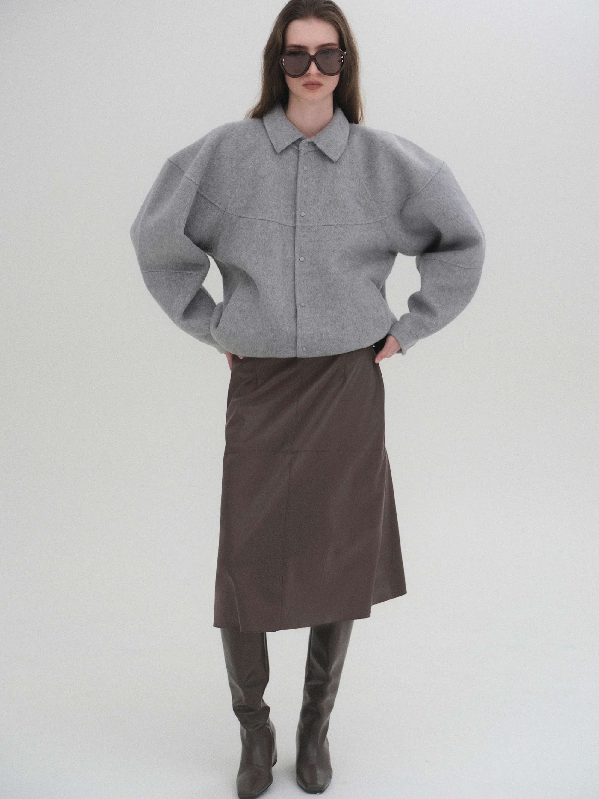 Paneled Faux Leather Skirt, Brown