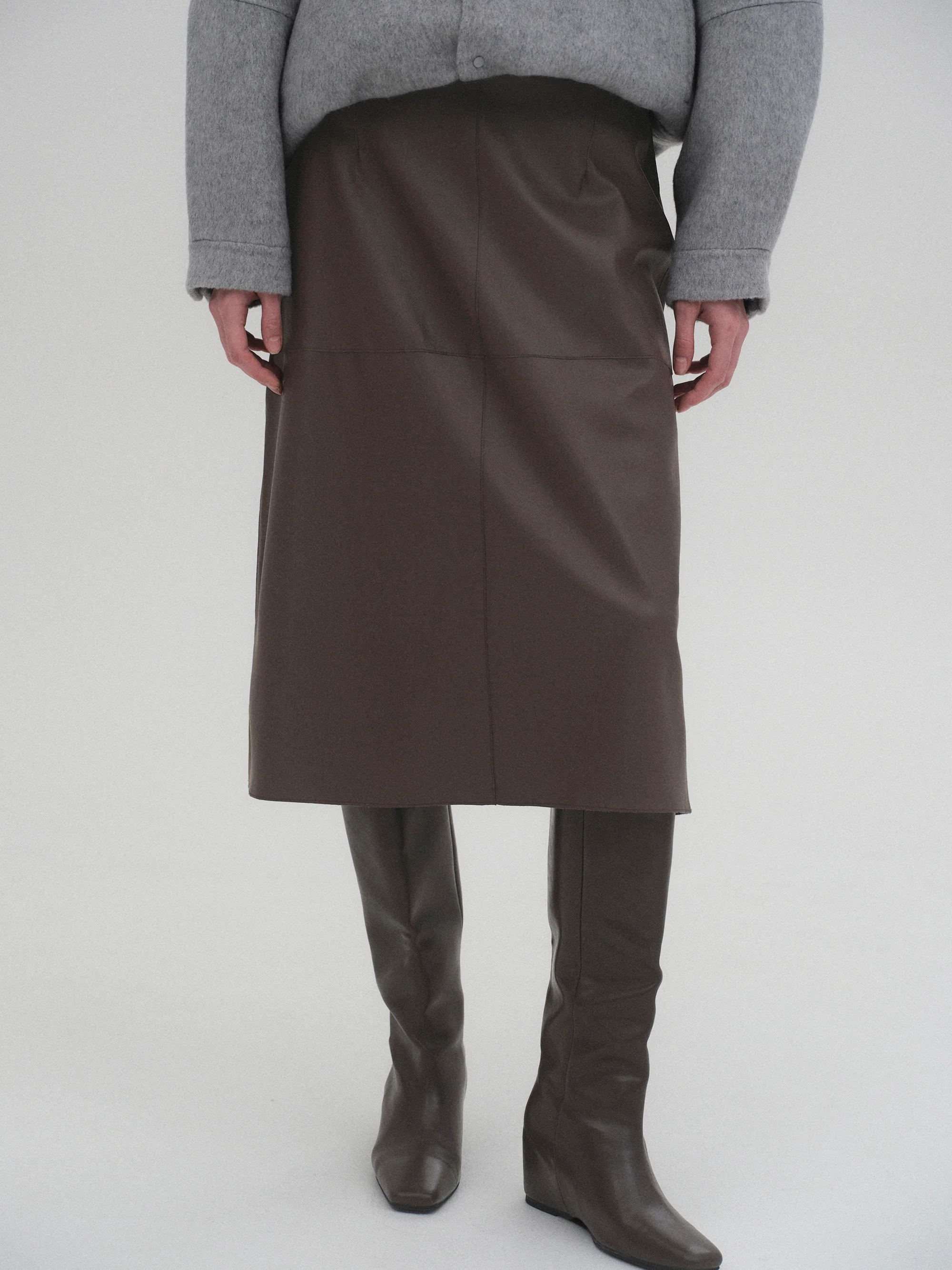 Paneled Faux Leather Skirt, Brown - Image 3