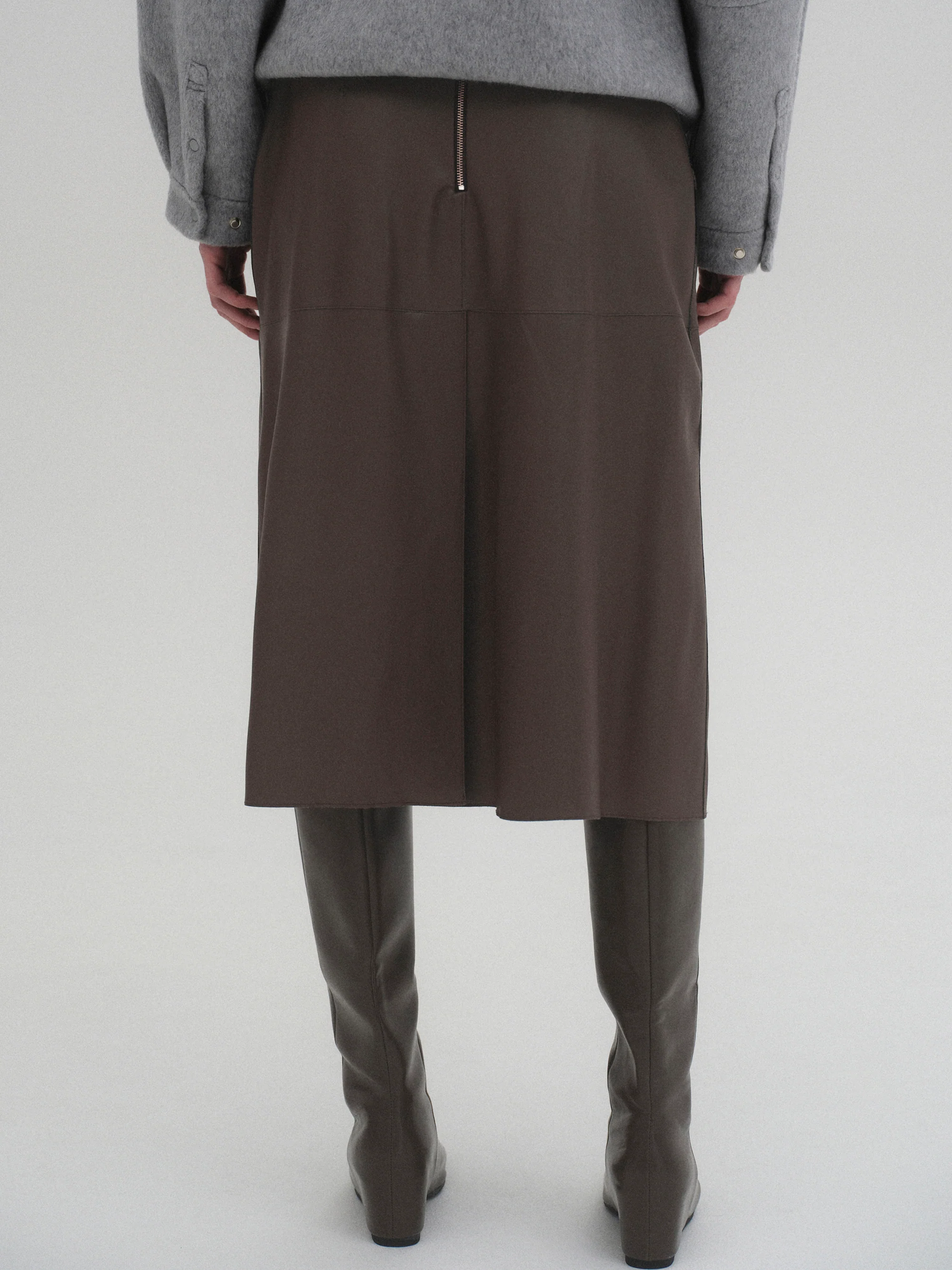 Paneled Faux Leather Skirt, Brown - Image 4