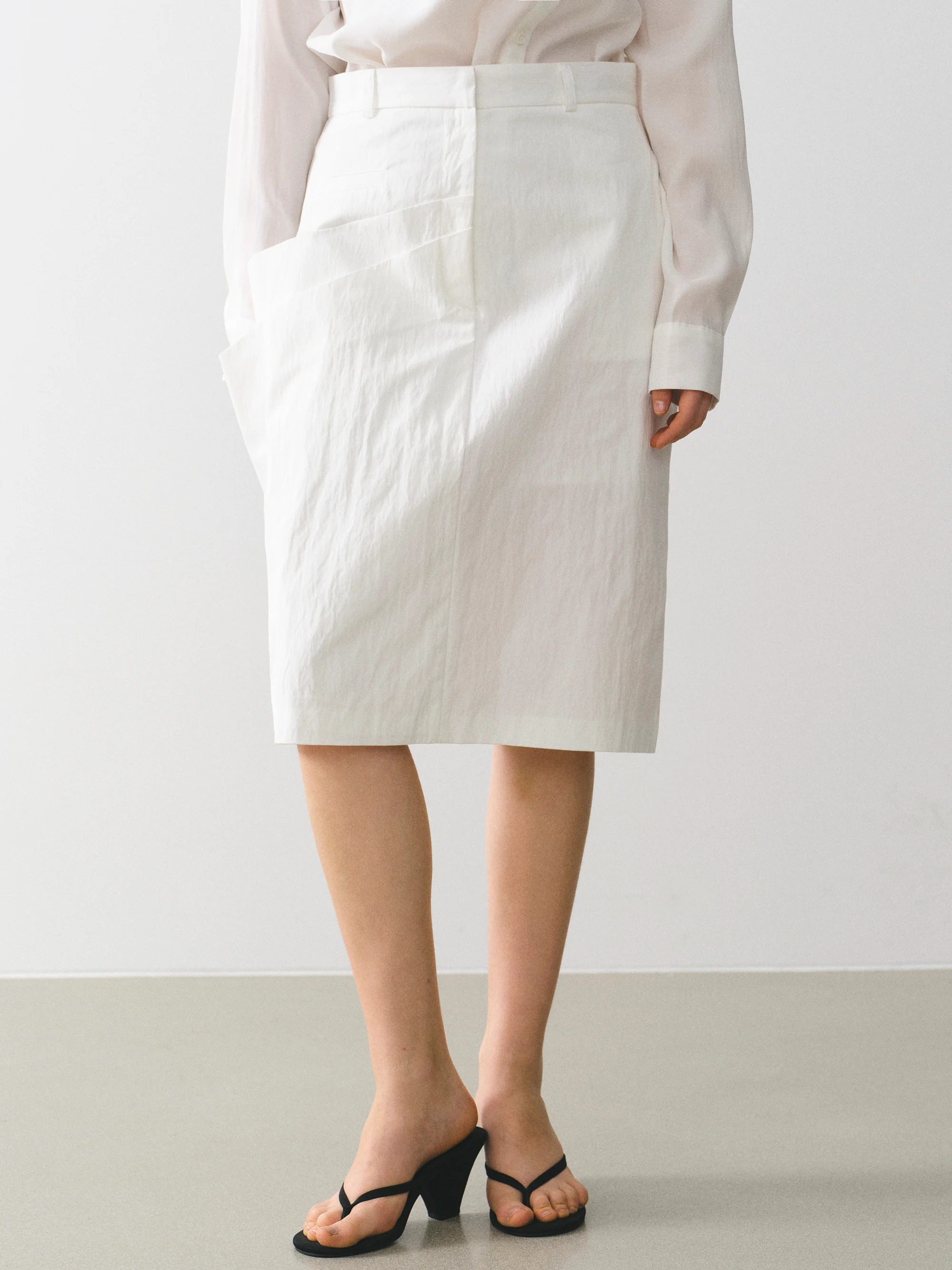 Paneled Midi Skirt, White