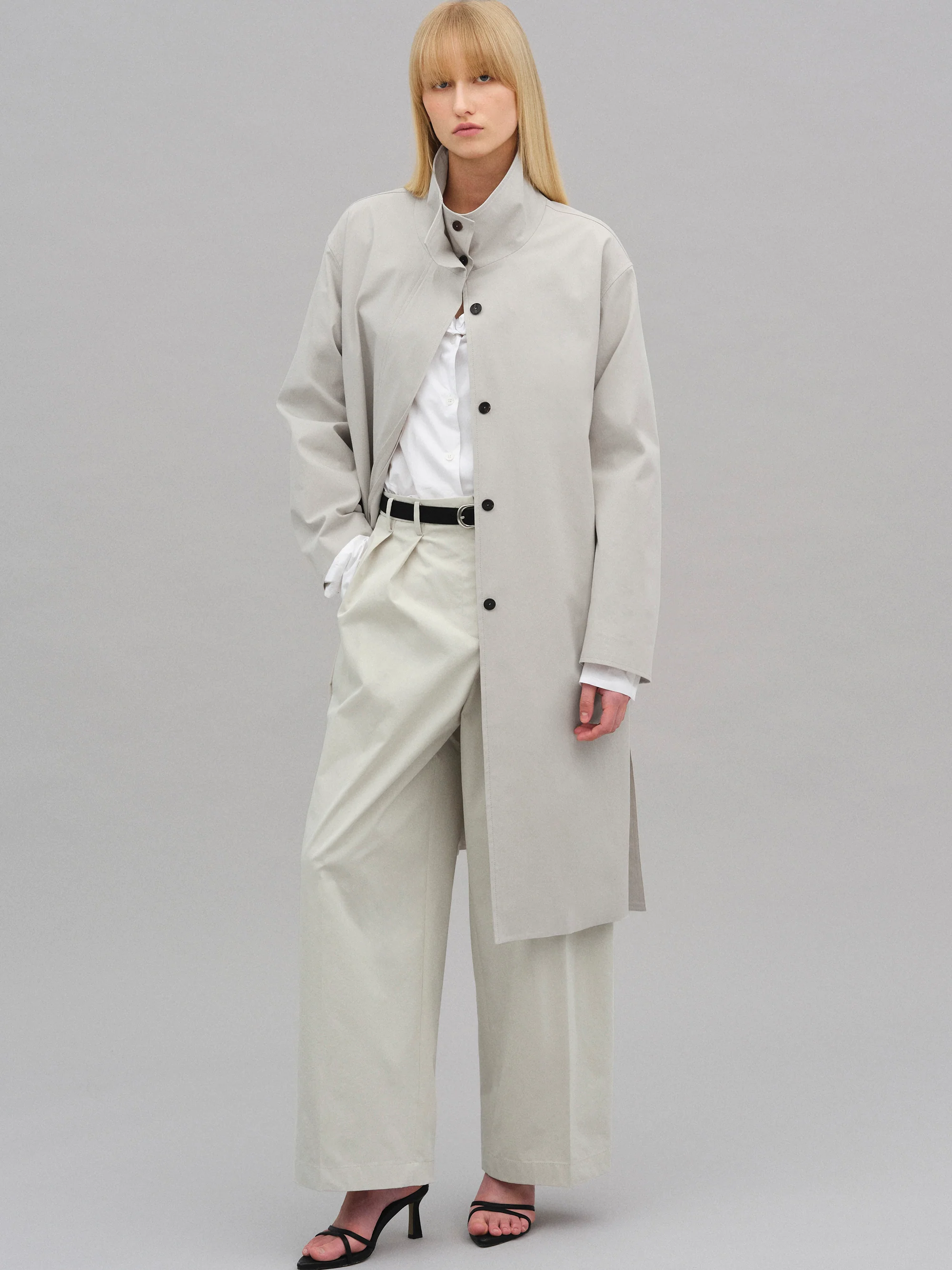 Paolo High-Neck Trench Coat, Beige