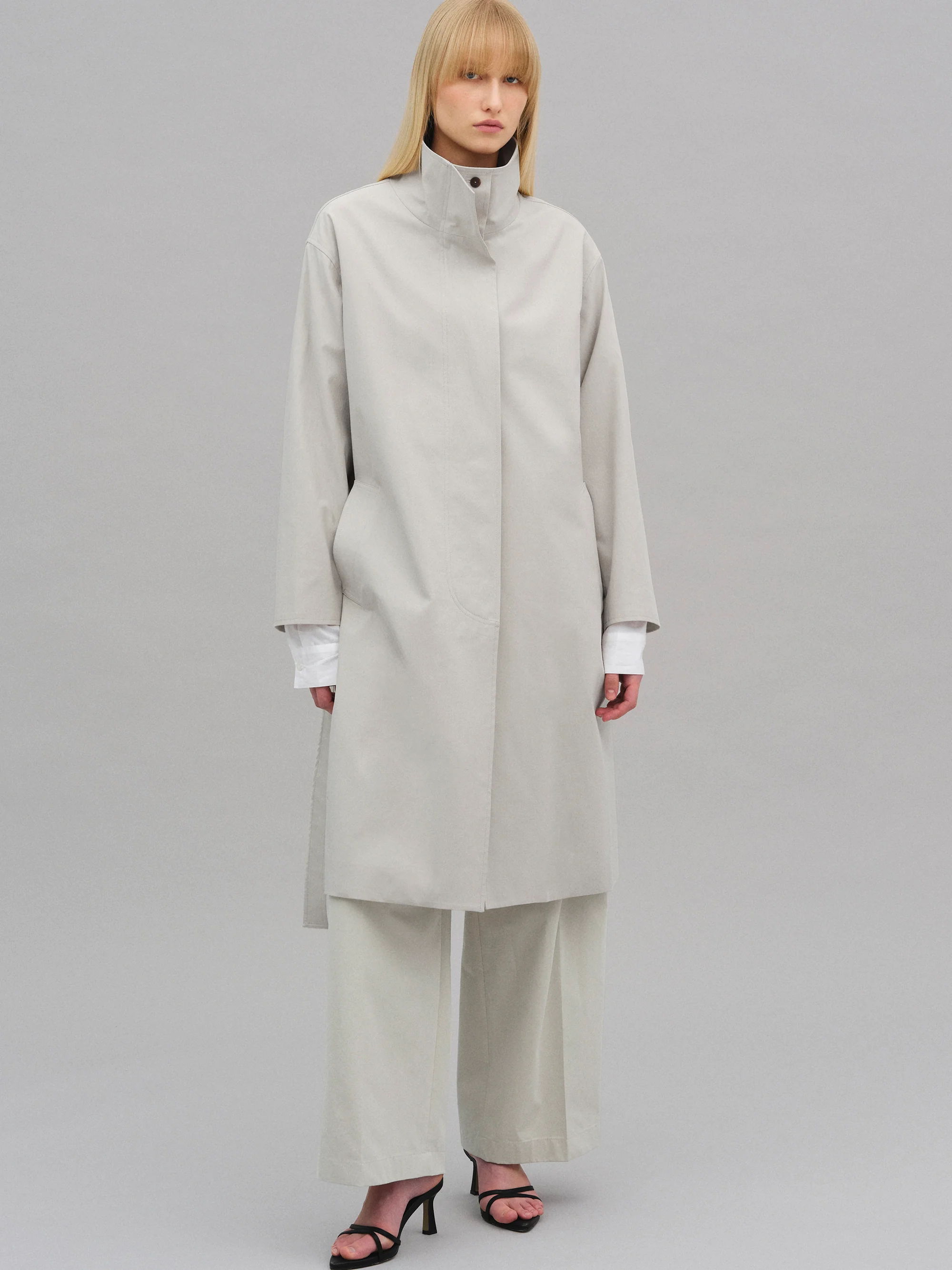 Paolo High-Neck Trench Coat, Beige - Image 2