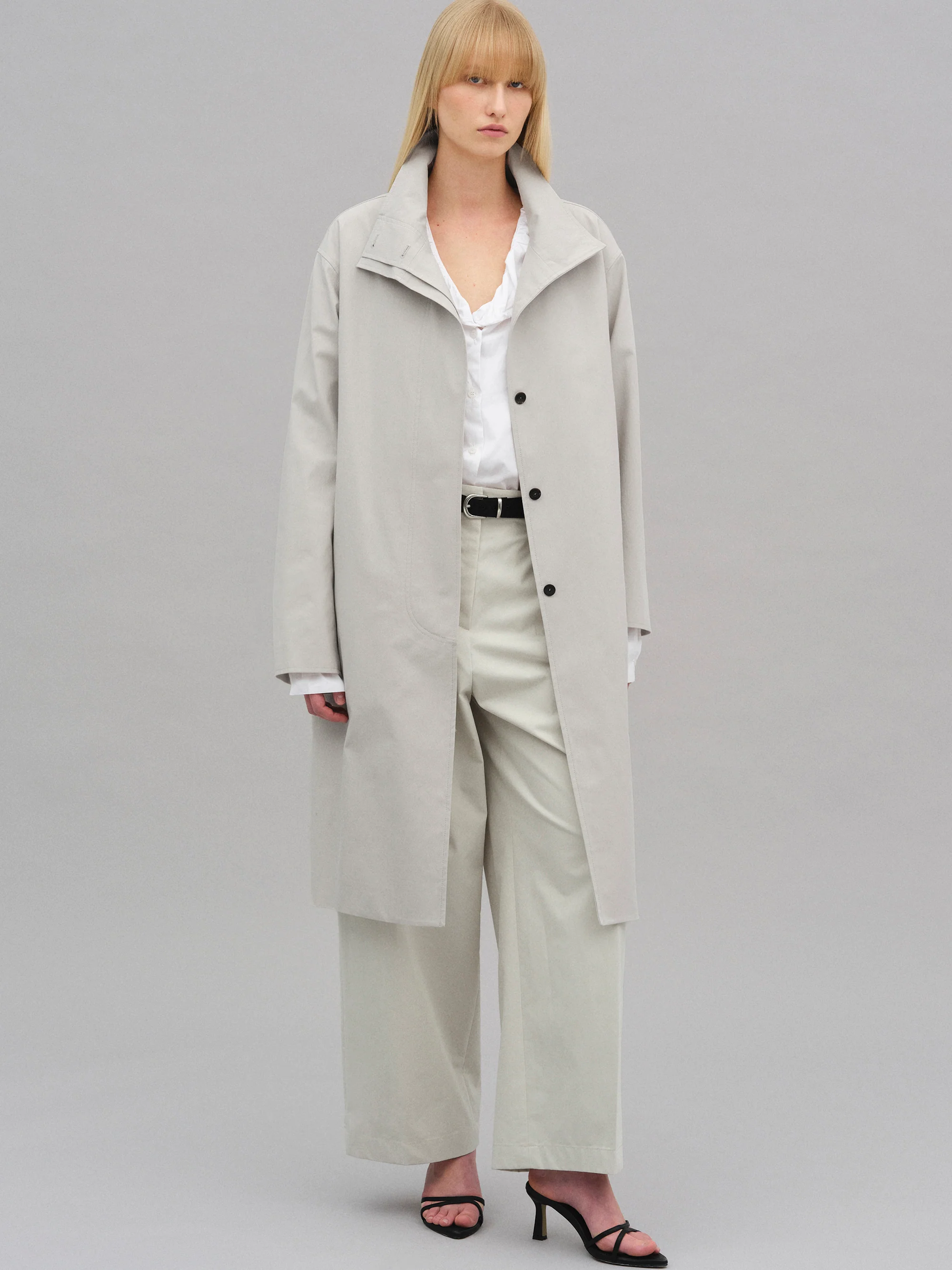Paolo High-Neck Trench Coat, Beige - Image 4