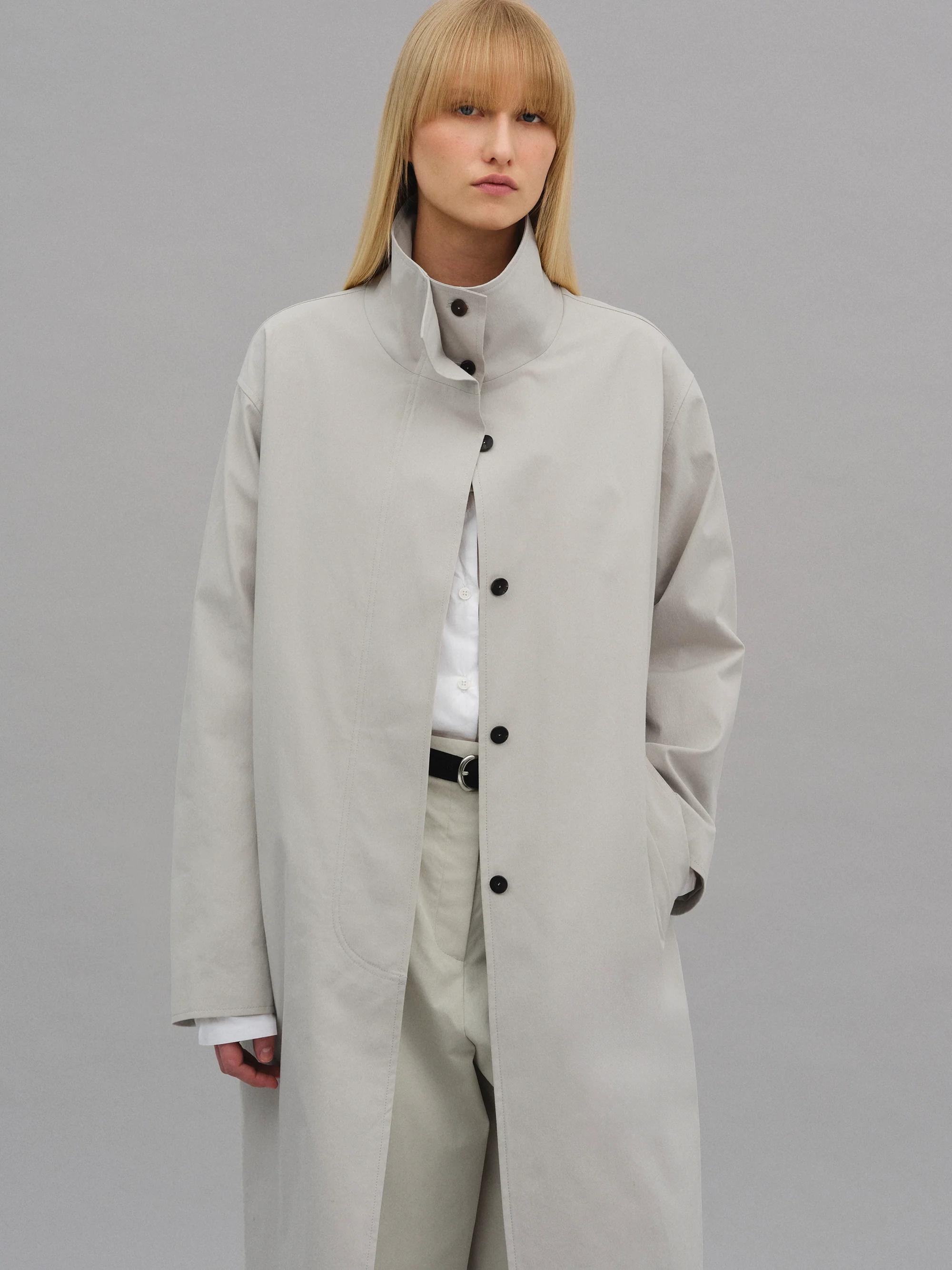 Paolo High-Neck Trench Coat, Beige - Image 5