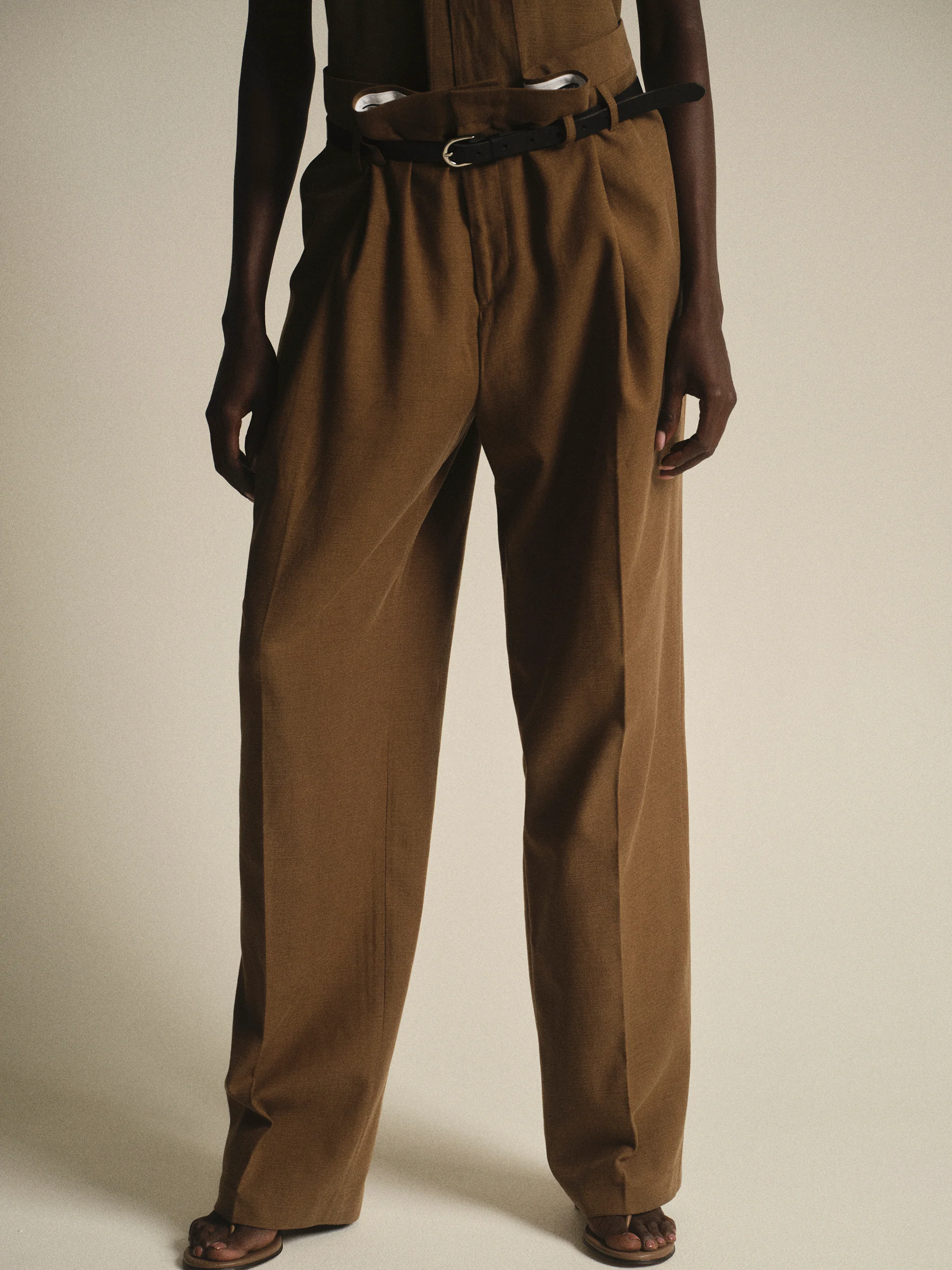 Paperbag Tailored Trousers, Brown
