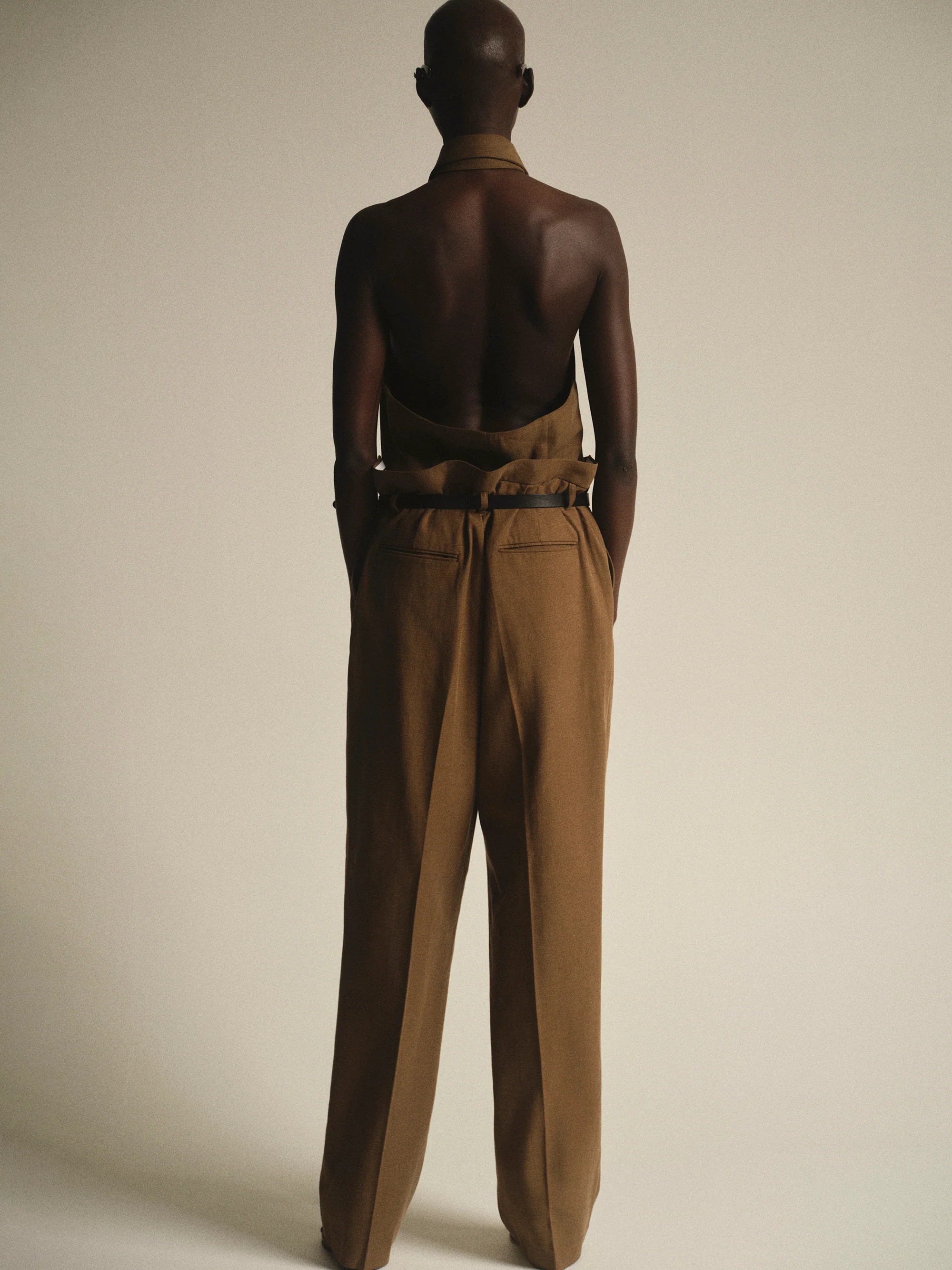Paperbag Tailored Trousers, Brown - Image 2