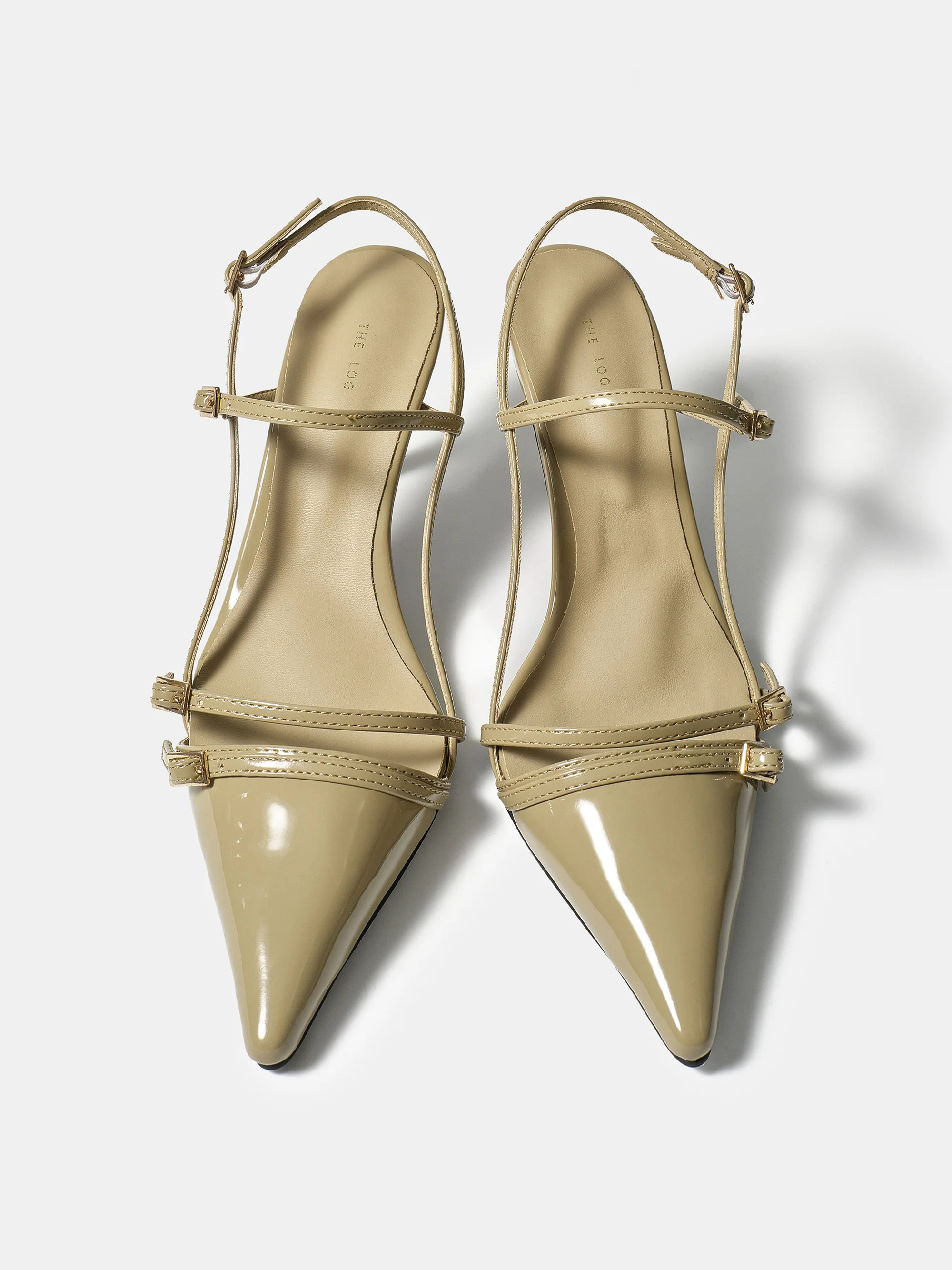 Patent Slingback Stiletto Heels, Beige