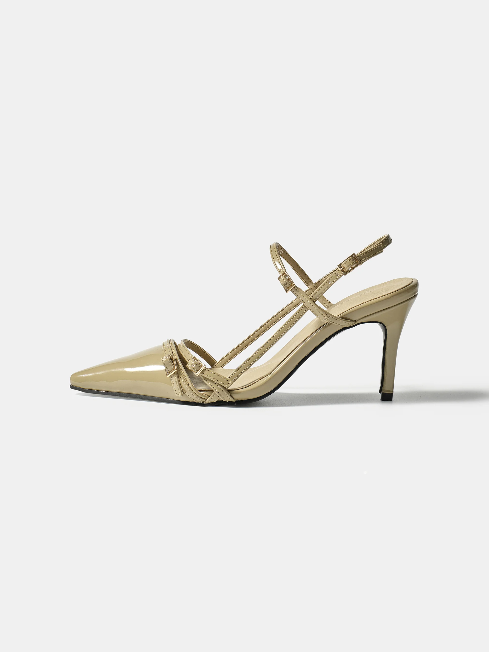 Patent Slingback Stiletto Heels, Beige - Image 2