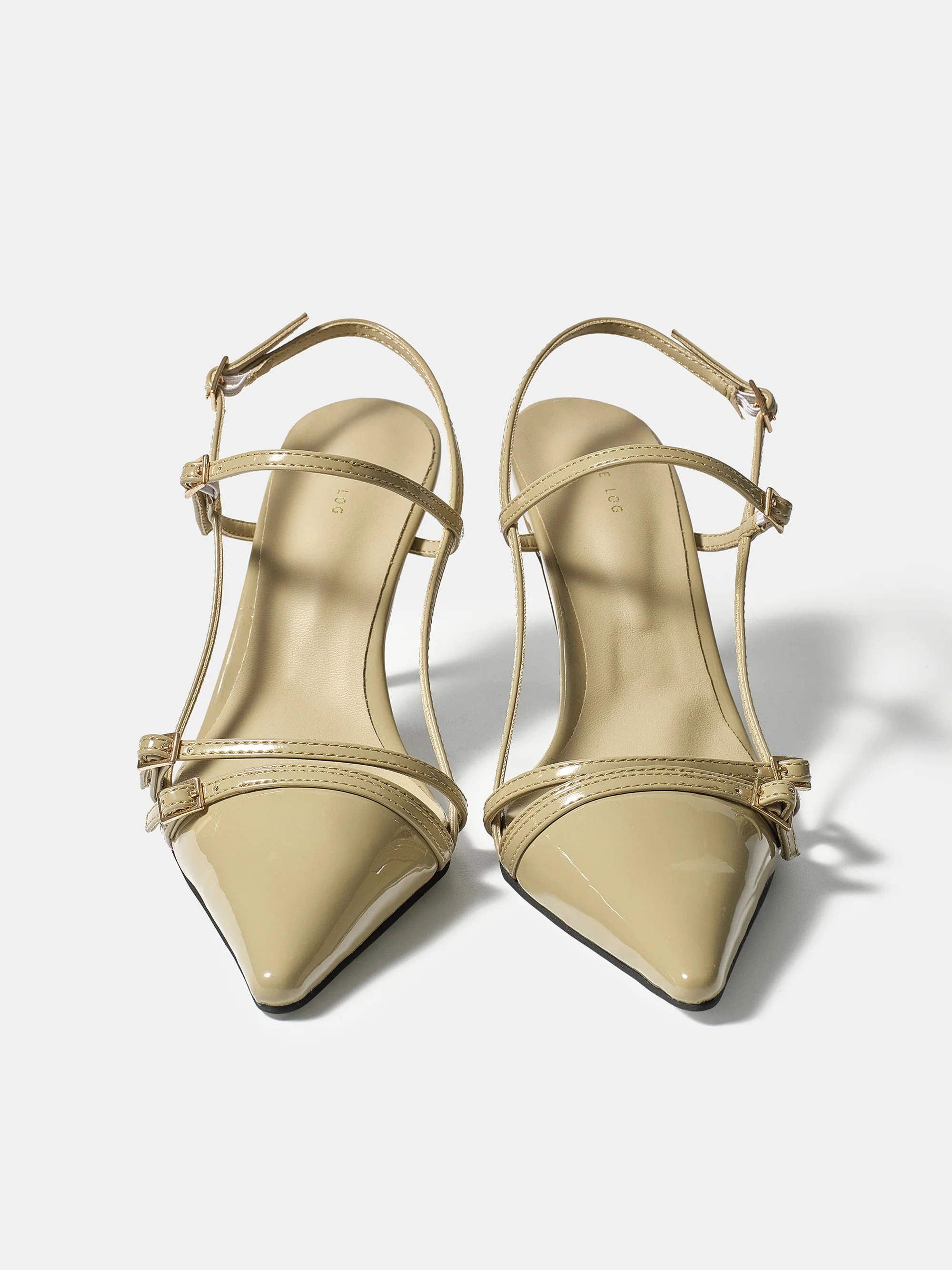Patent Slingback Stiletto Heels, Beige - Image 3