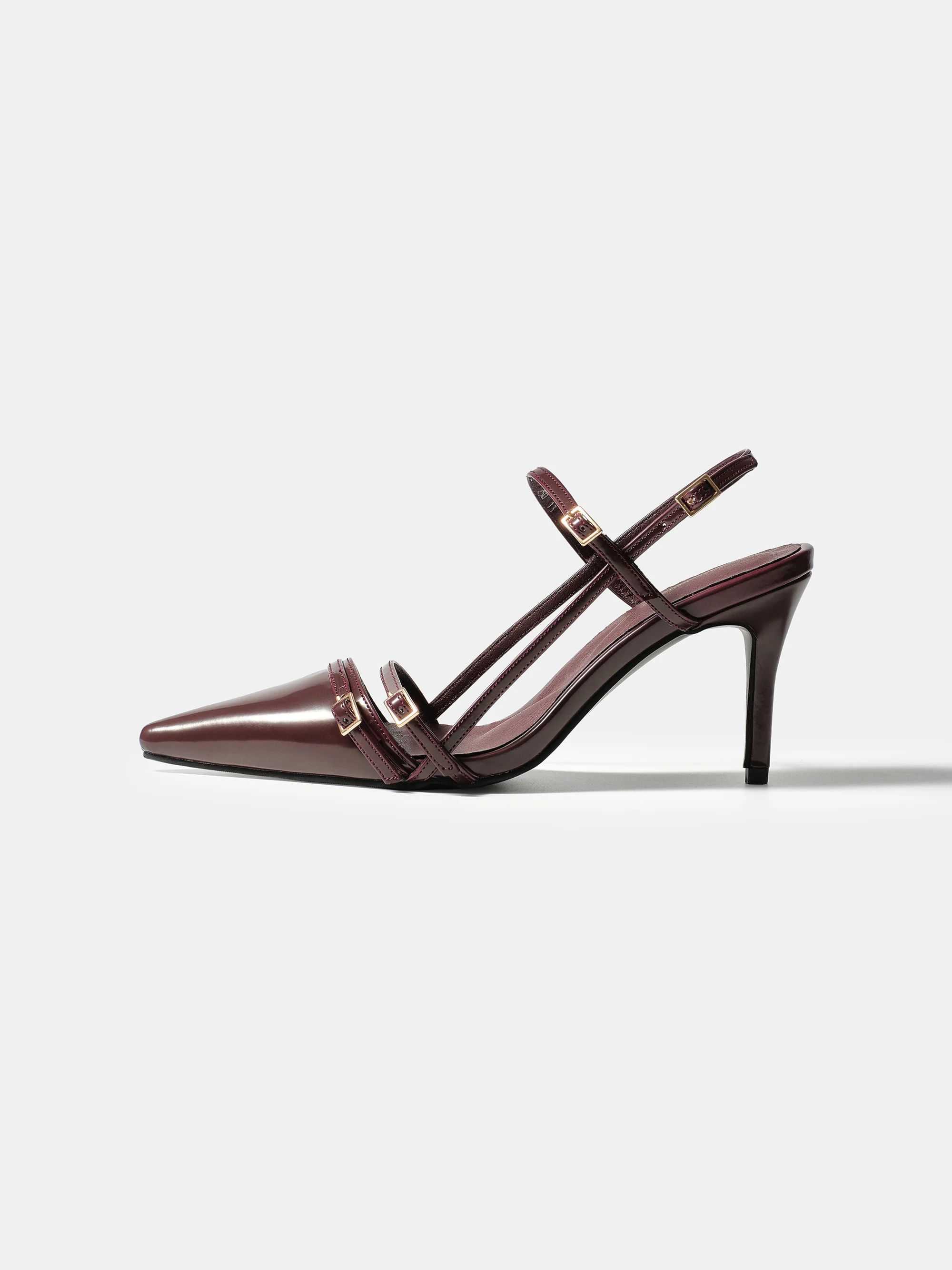 Patent Slingback Stiletto Heels, Wine - Image 2