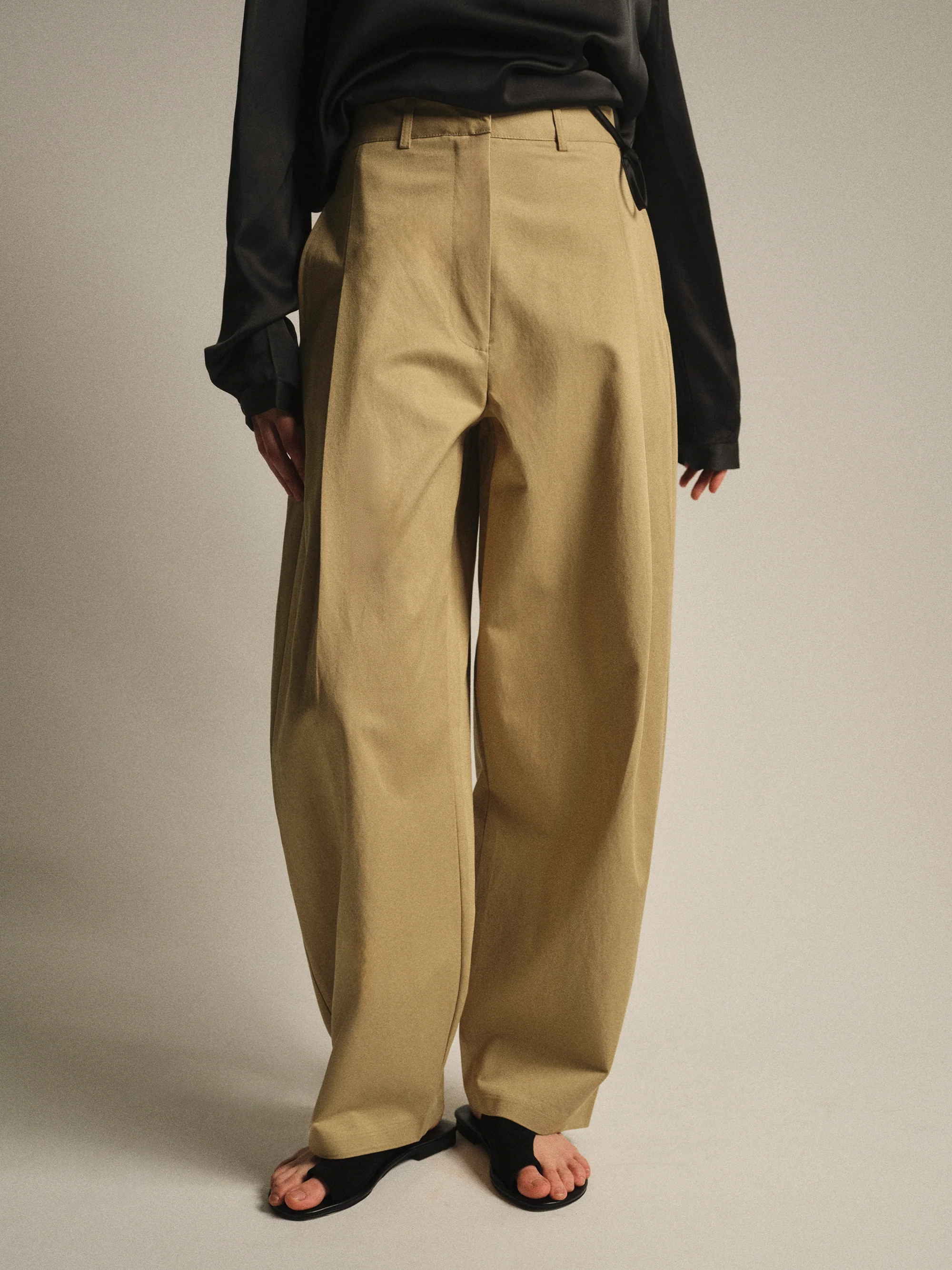 Pintuck Wide-Leg Trousers, Beige