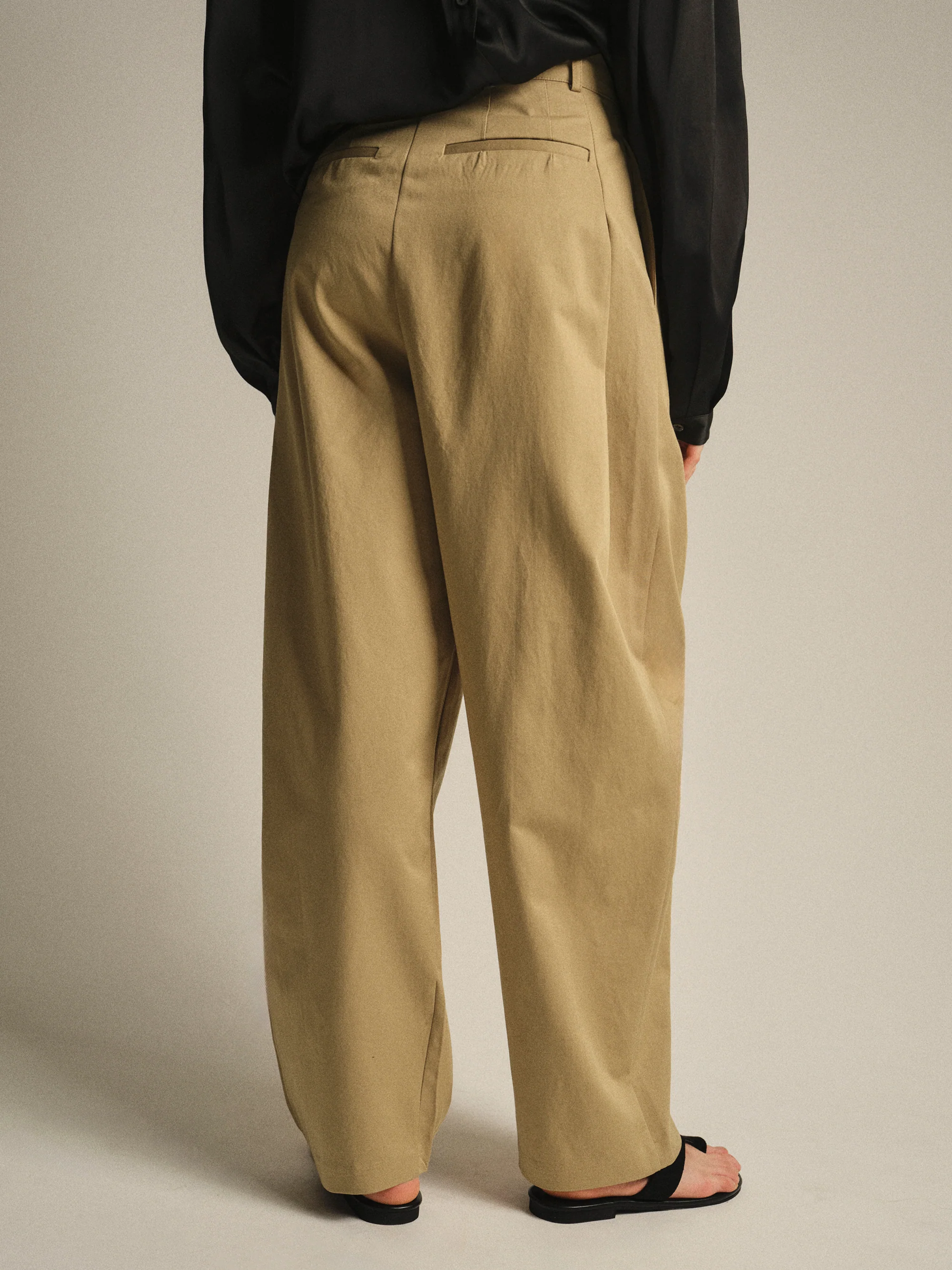 Pintuck Wide-Leg Trousers, Beige - Image 5