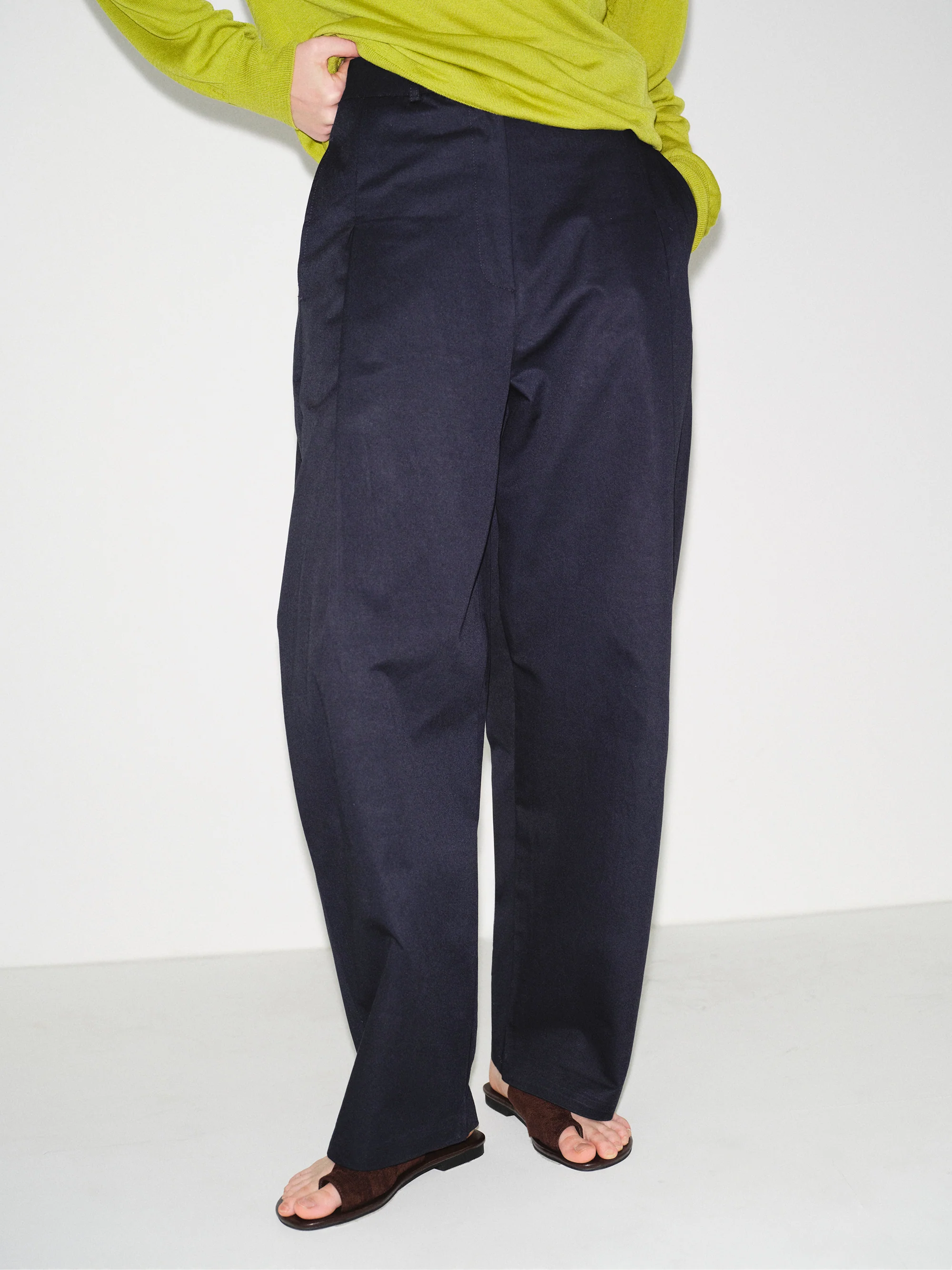 Pintuck Wide-Leg Trousers, Navy