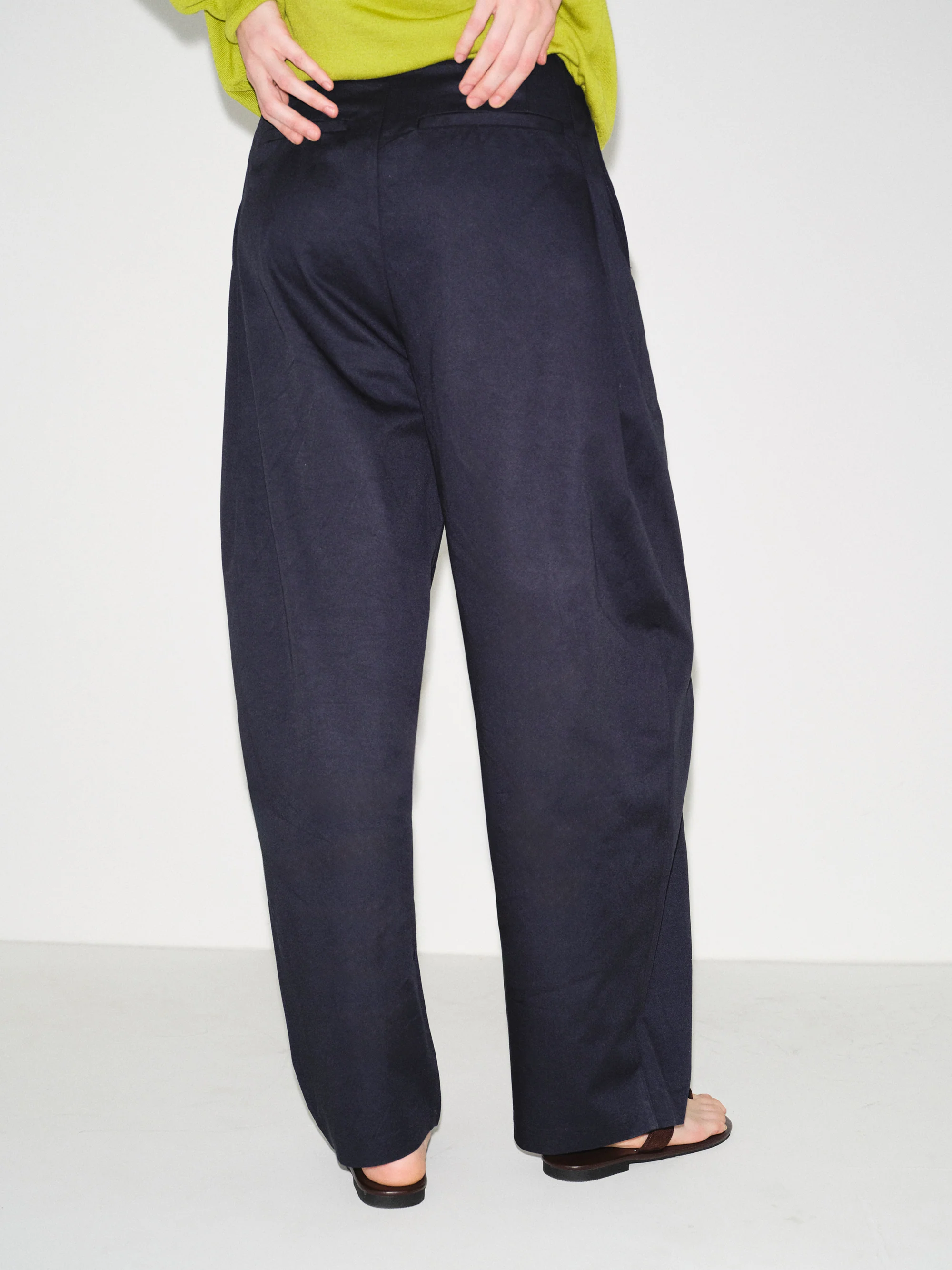 Pintuck Wide-Leg Trousers, Navy - Image 3