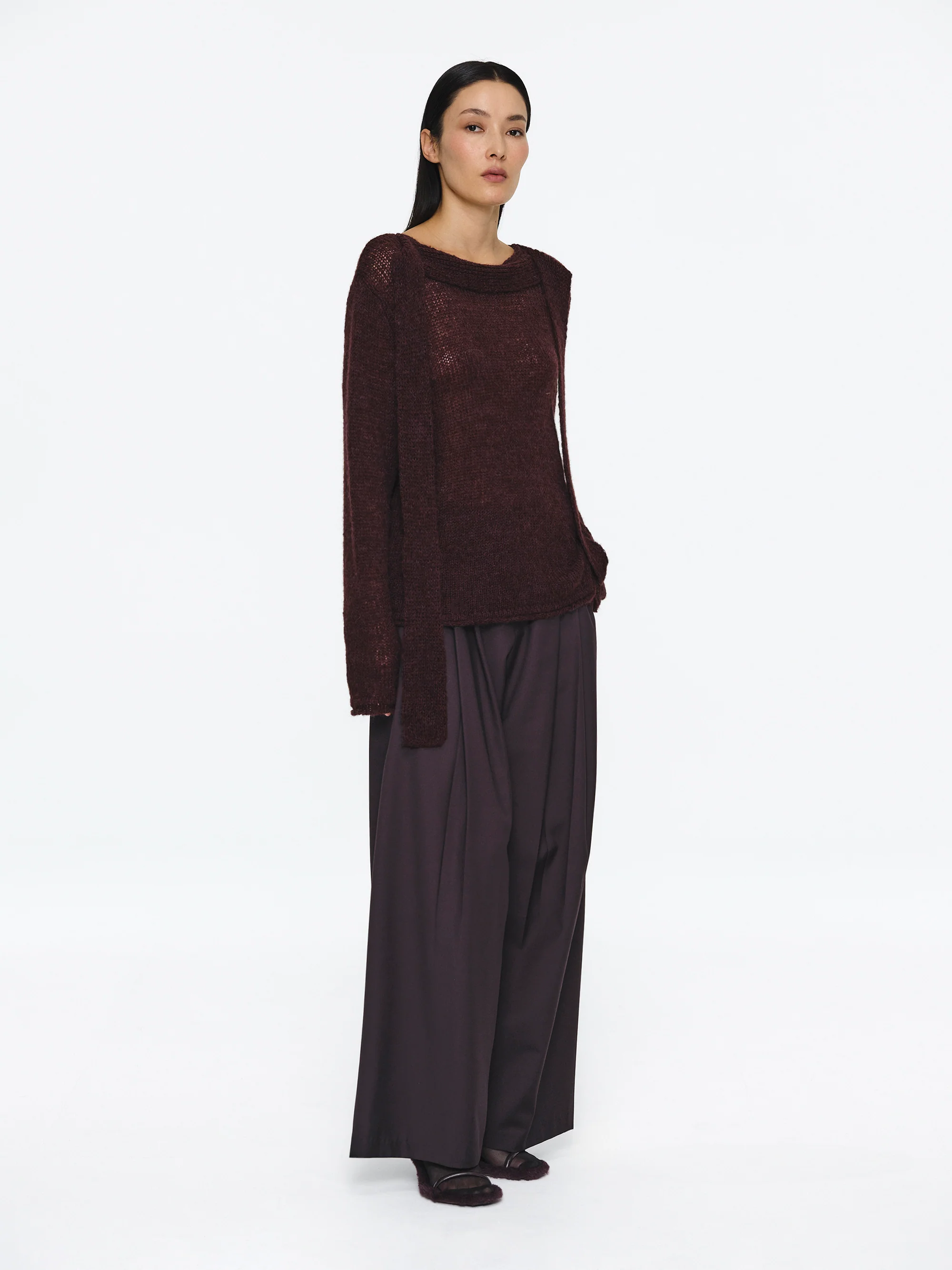 Pleated Belted Trousers, Wine - Image 2