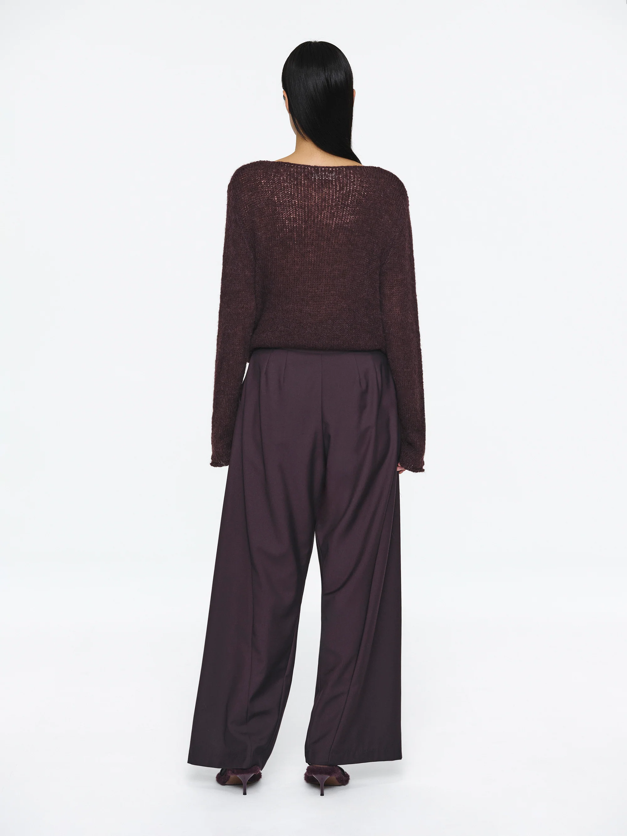 Pleated Belted Trousers, Wine - Image 4