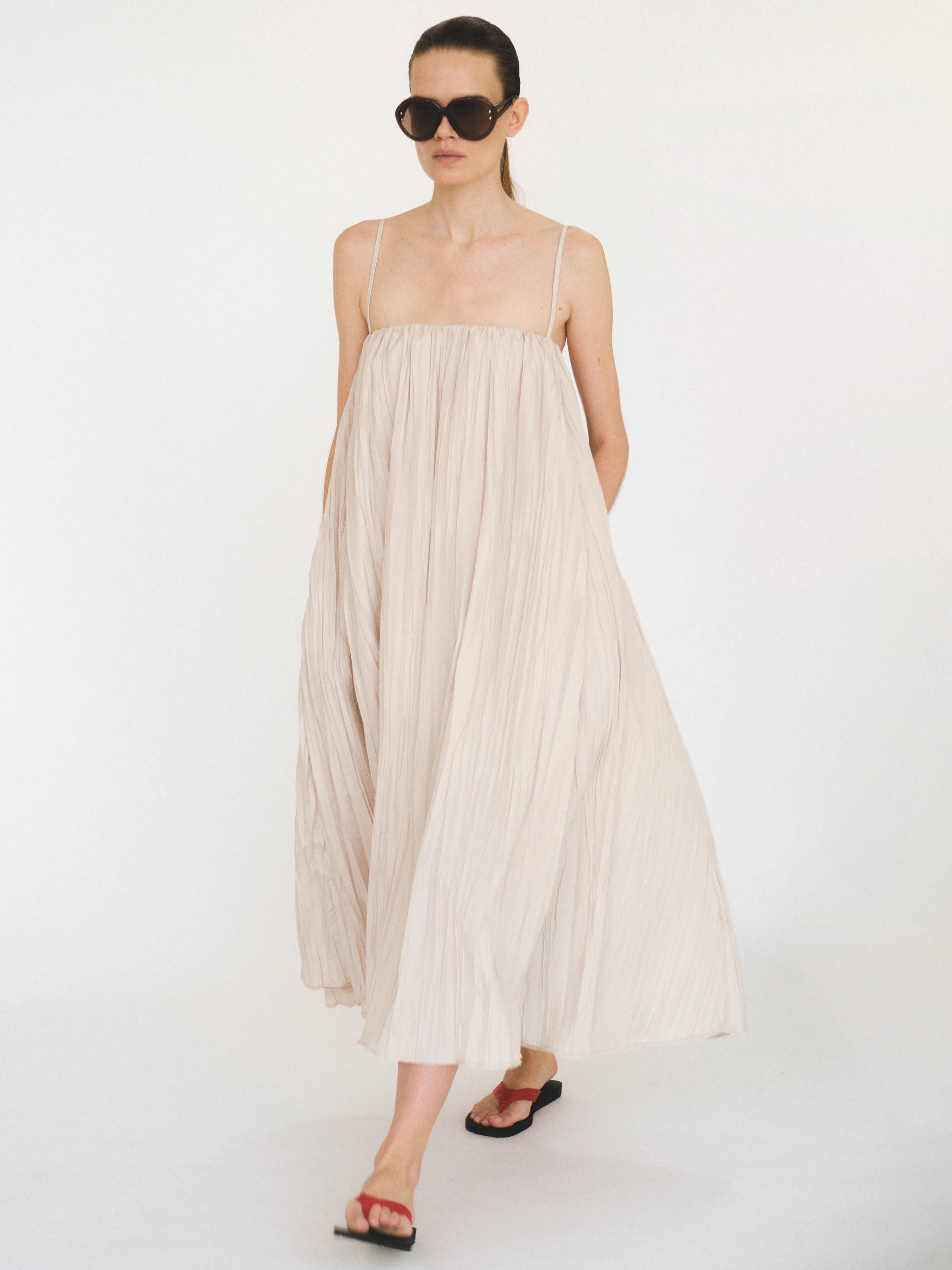 Pleated Camisole Dress, Alabaster