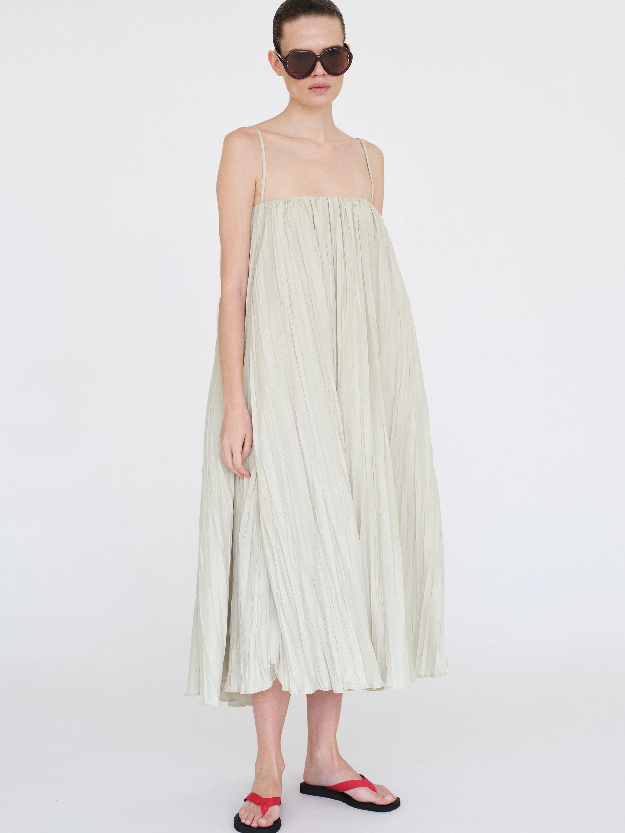Pleated Camisole Dress, Alabaster - Image 2