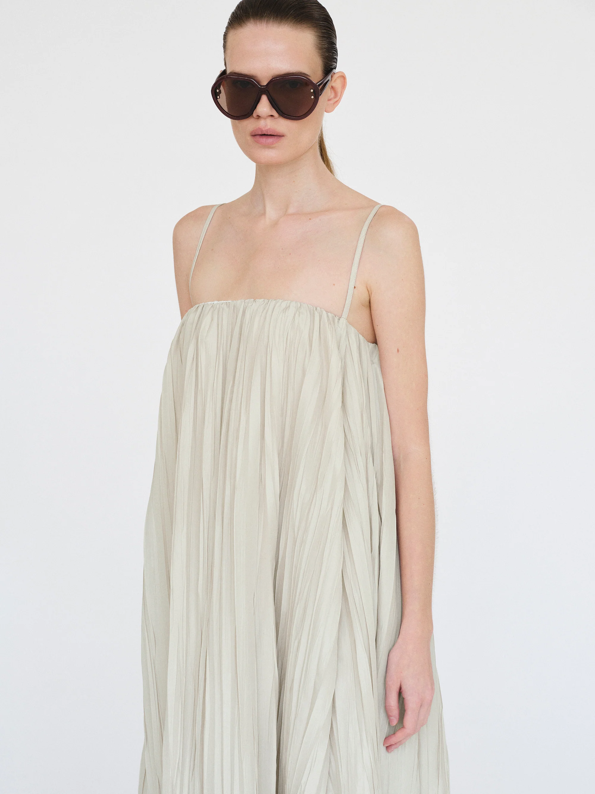 Pleated Camisole Dress, Alabaster - Image 3