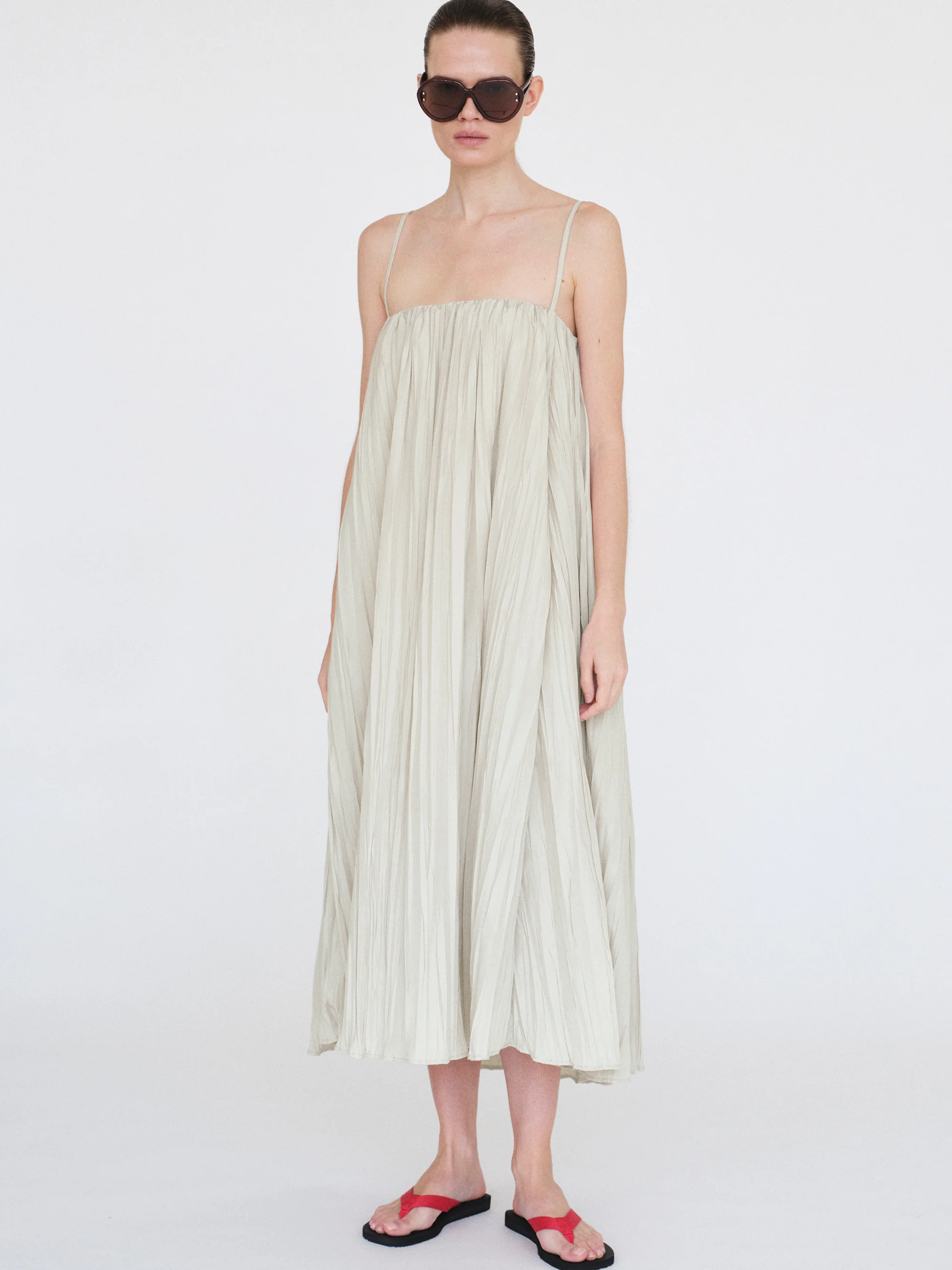 Pleated Camisole Dress, Alabaster - Image 4
