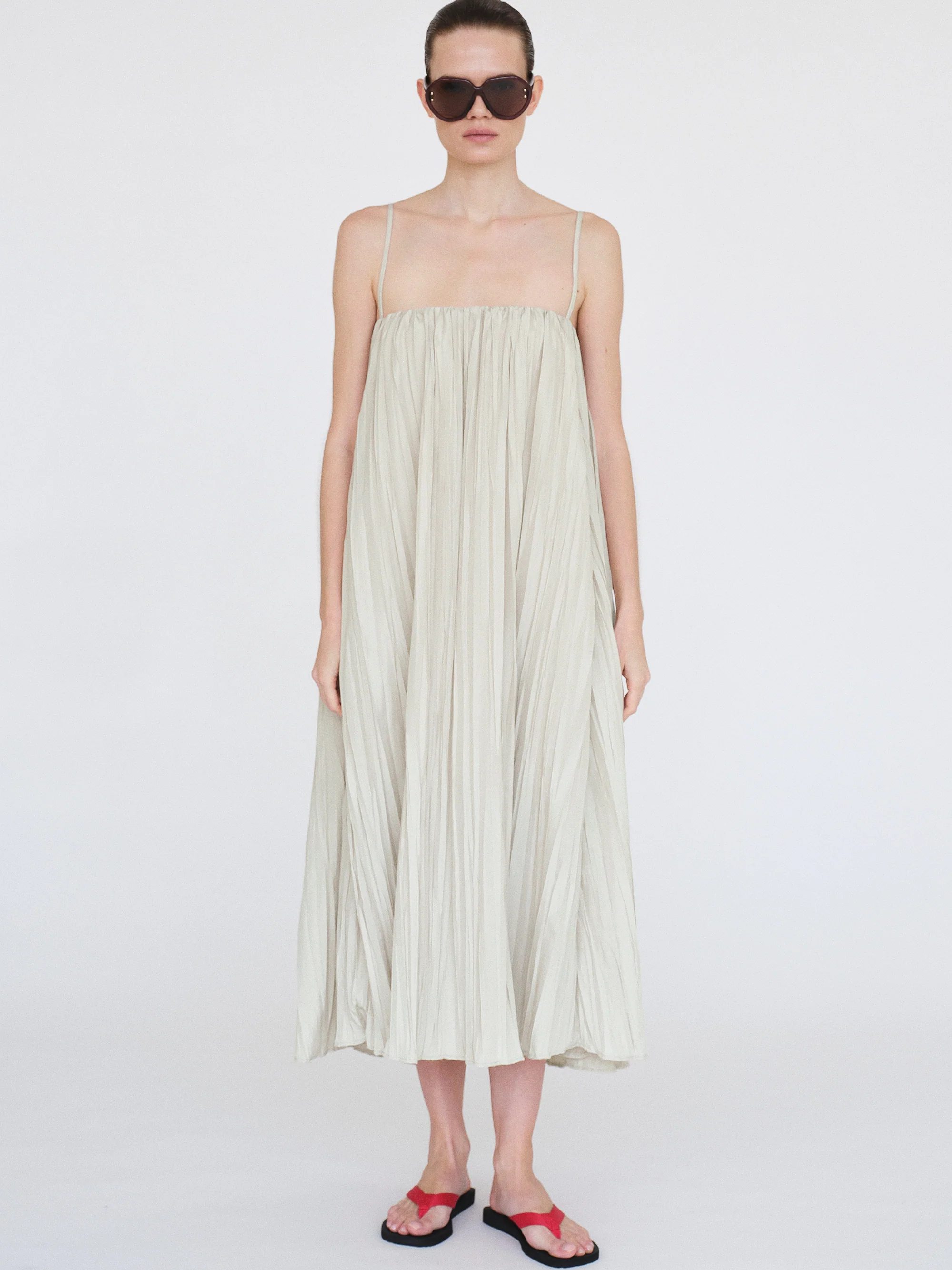 Pleated Camisole Dress, Alabaster - Image 6
