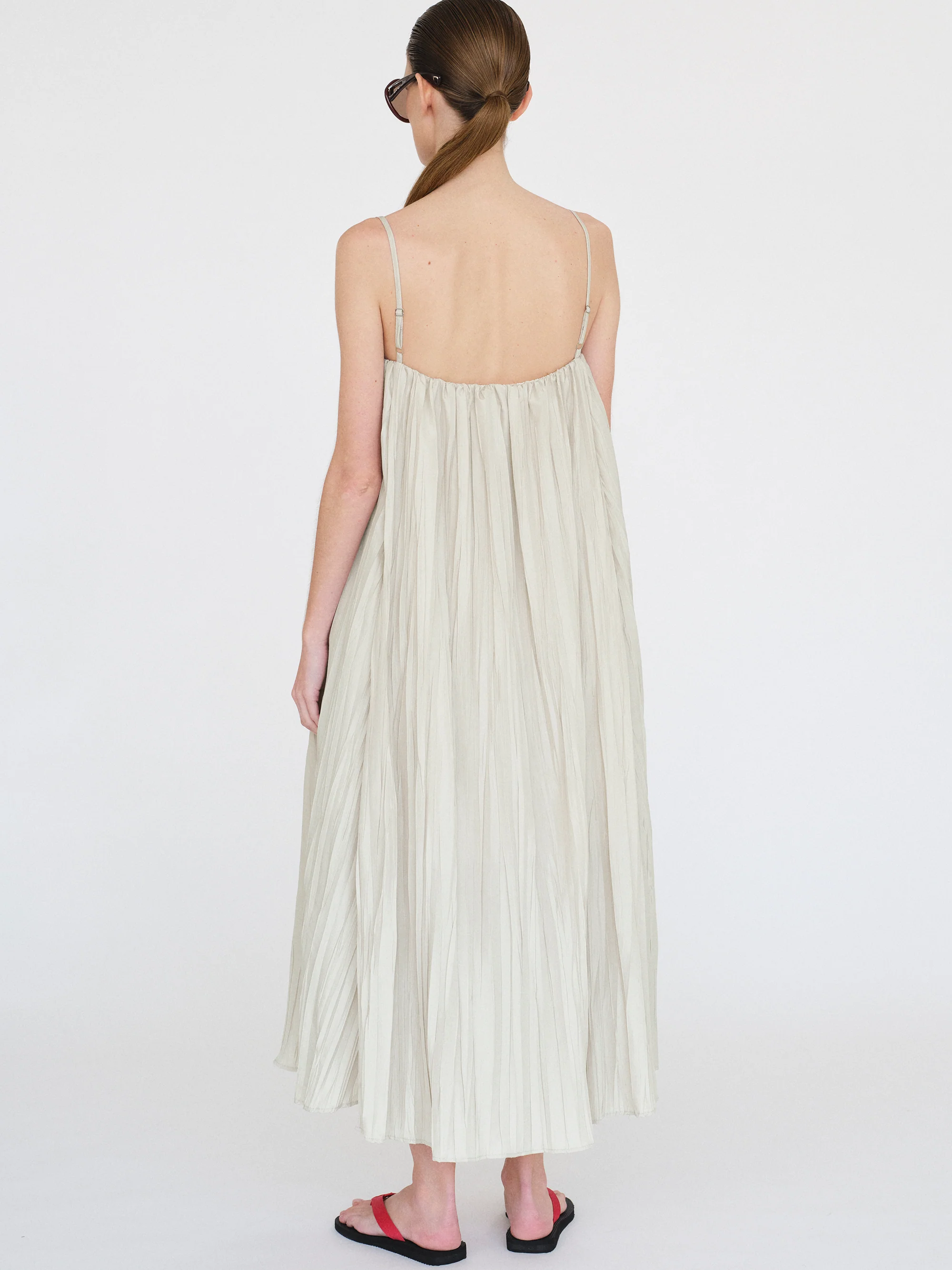 Pleated Camisole Dress, Alabaster - Image 7