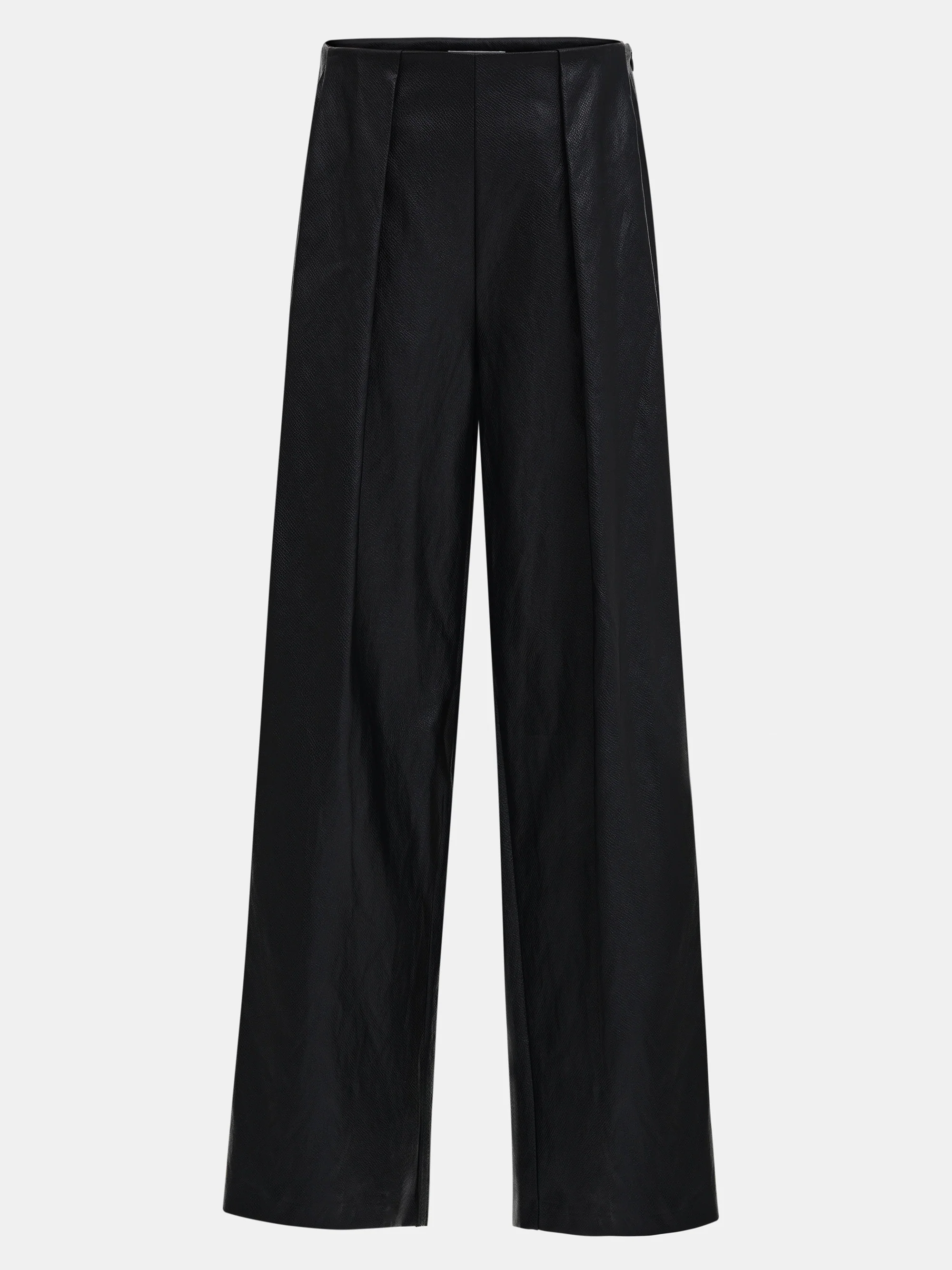 Pleated Croc-Effect Leather Pants, Black - Image 4