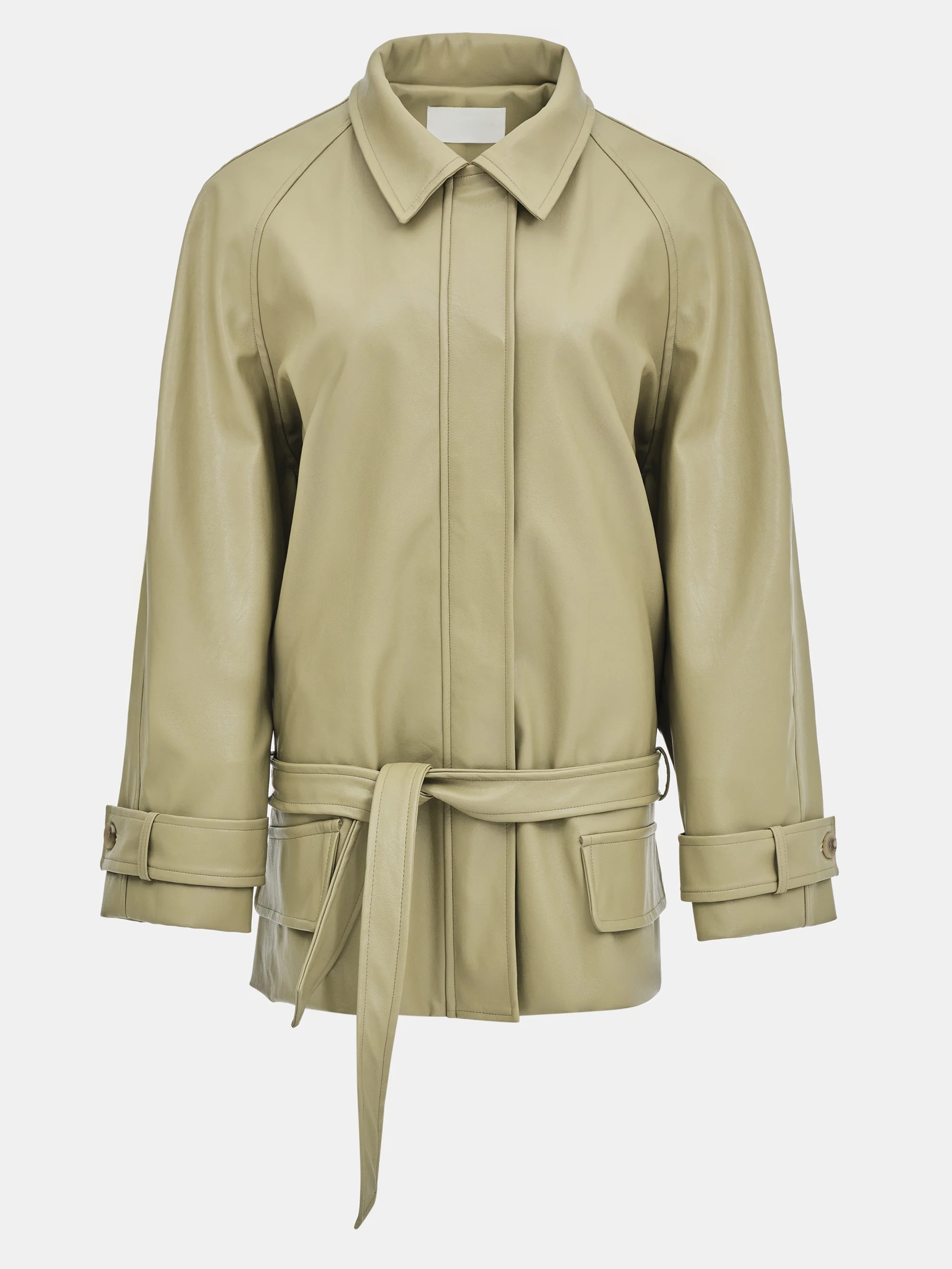 Pleated Faux-Leather Jacket, Olive - Image 5