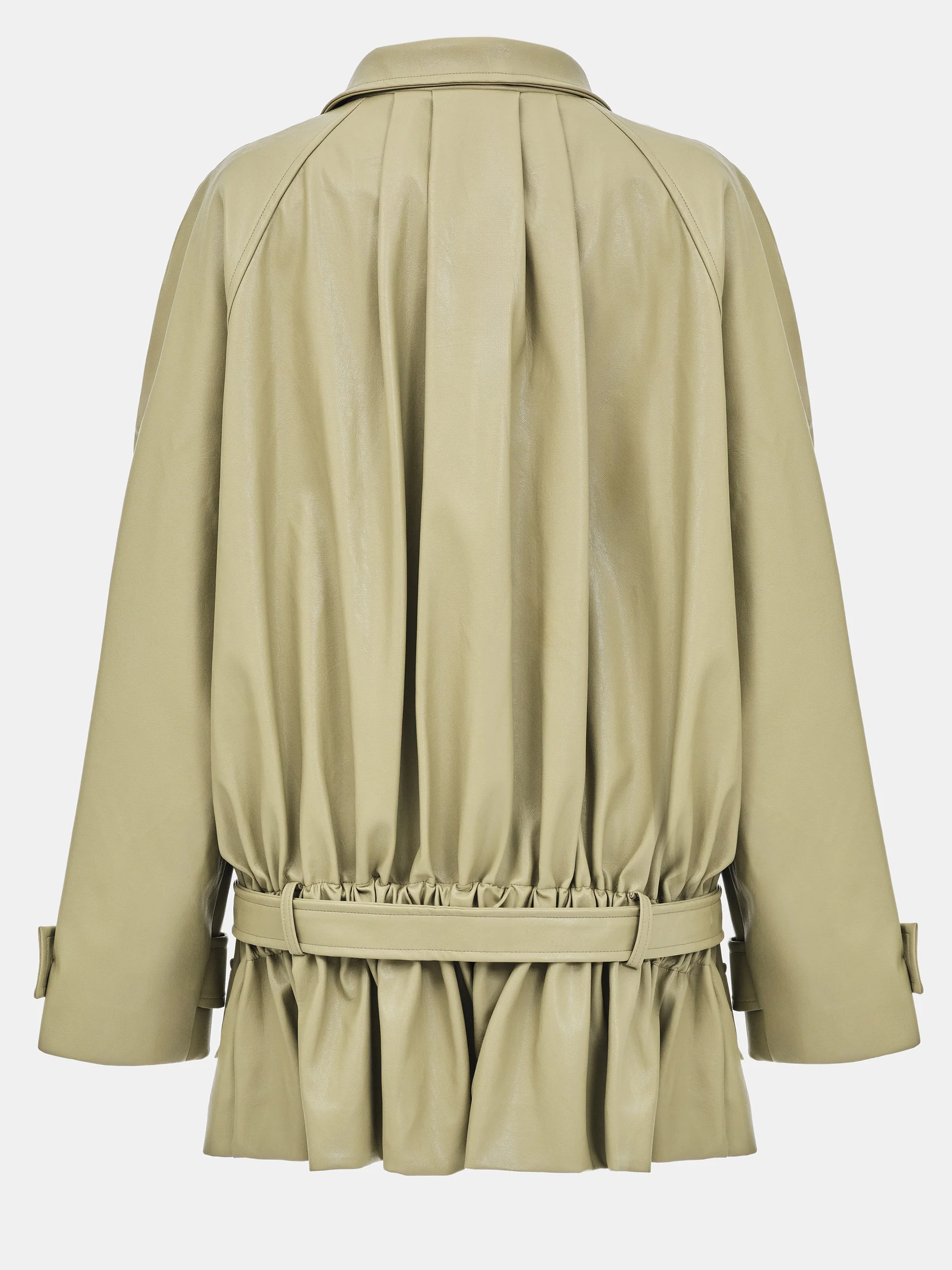 Pleated Faux-Leather Jacket, Olive - Image 6