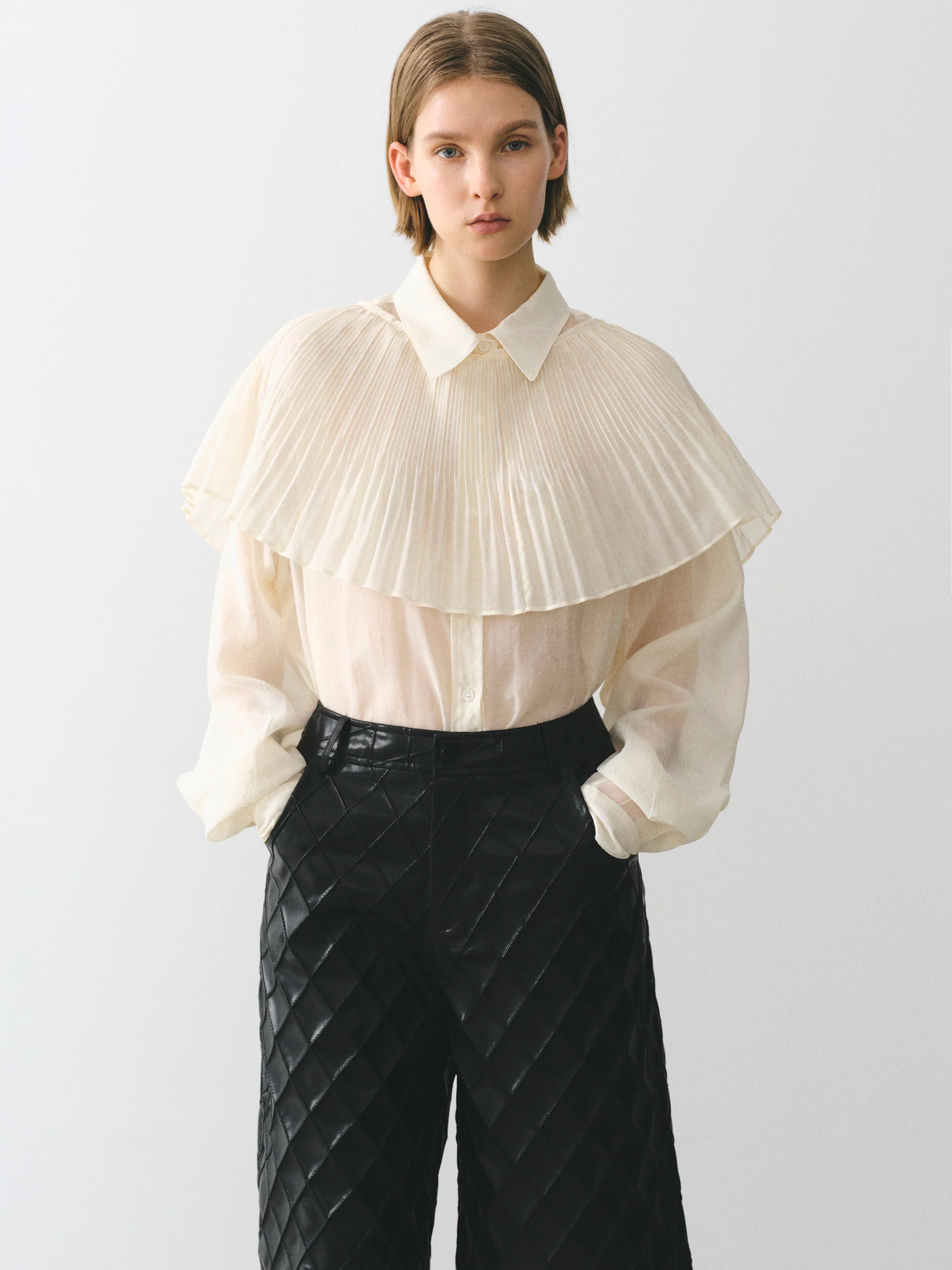 Pleated Panel Shirt, Ivory