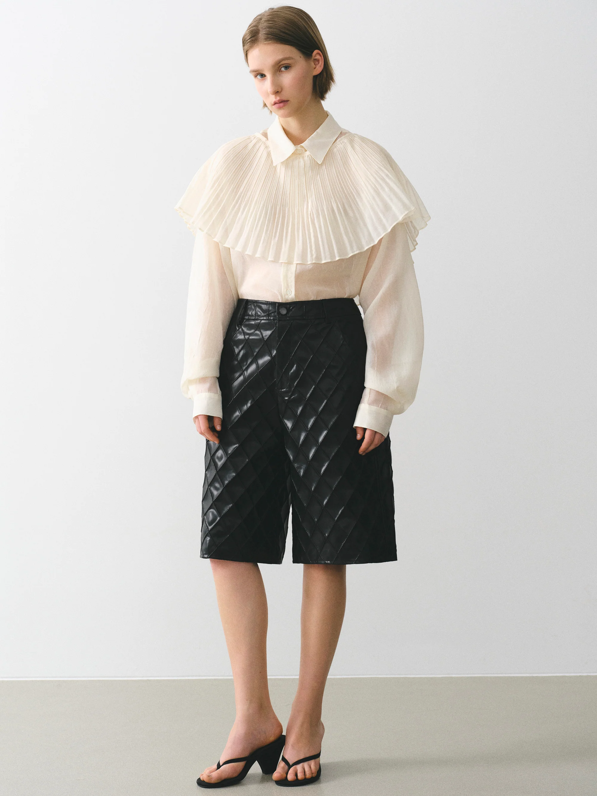 Pleated Panel Shirt, Ivory - Image 3