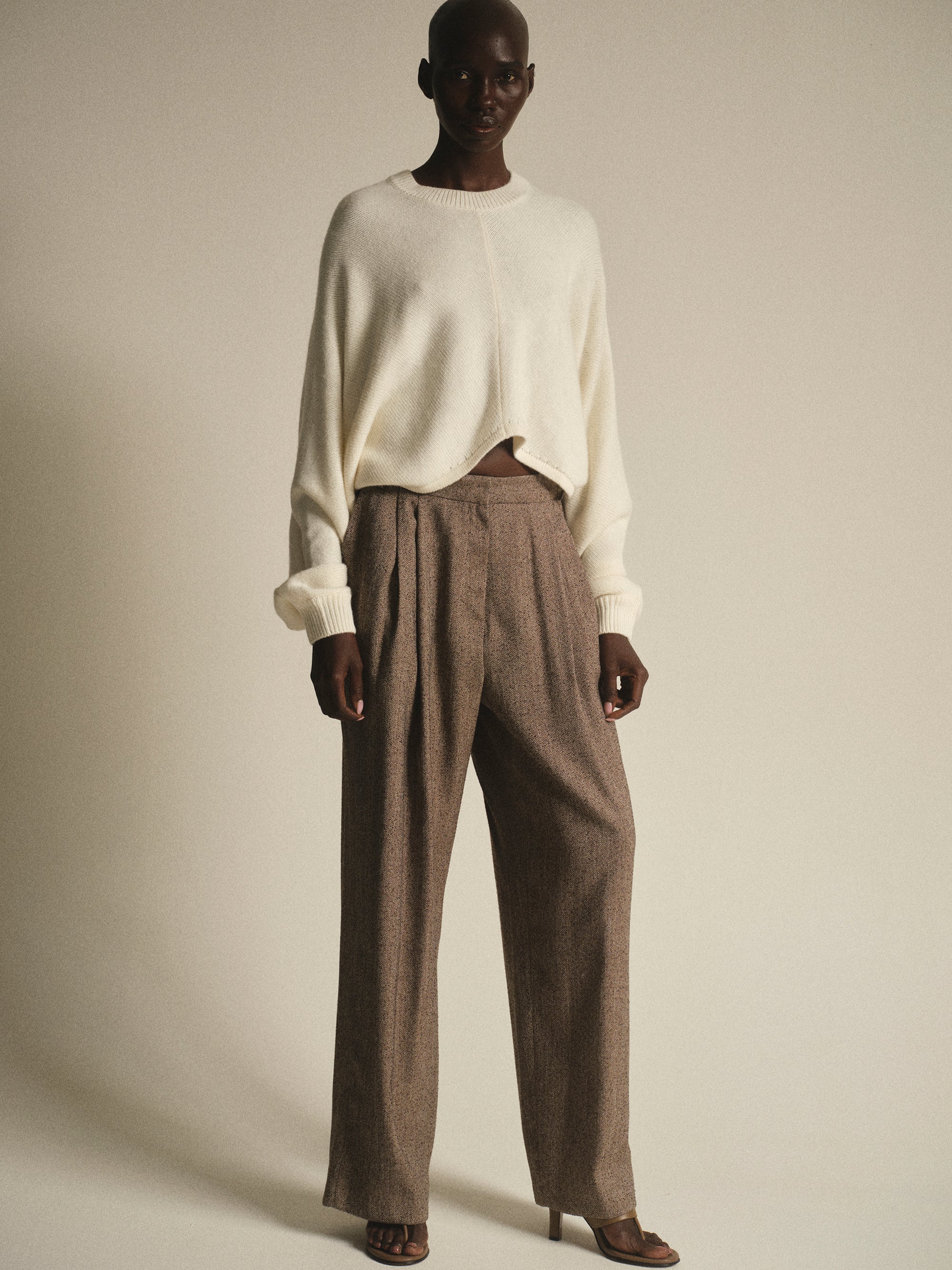 Pleated Trousers, Beige Melange - Image 2