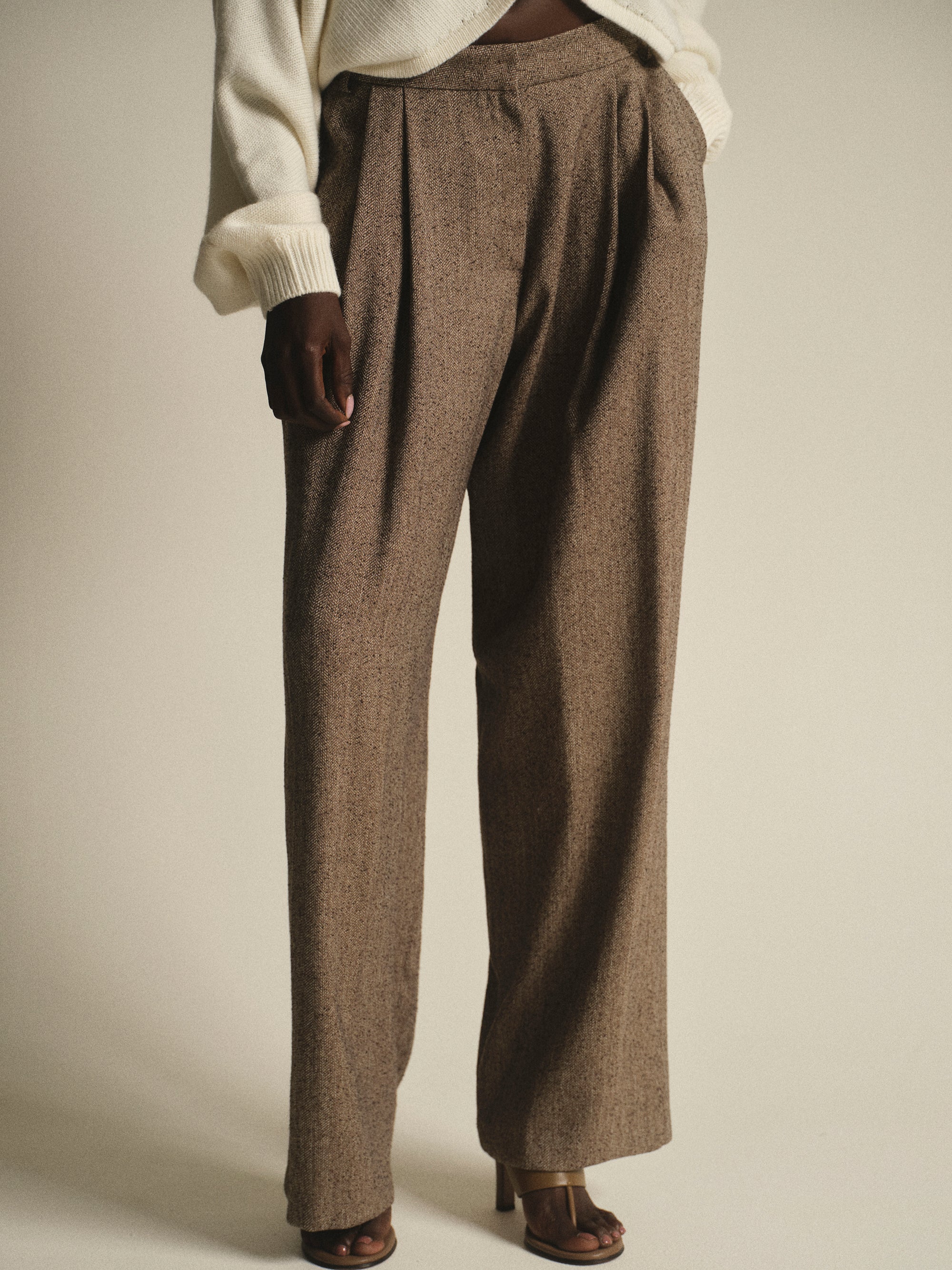 Pleated Trousers, Beige Melange - Image 3