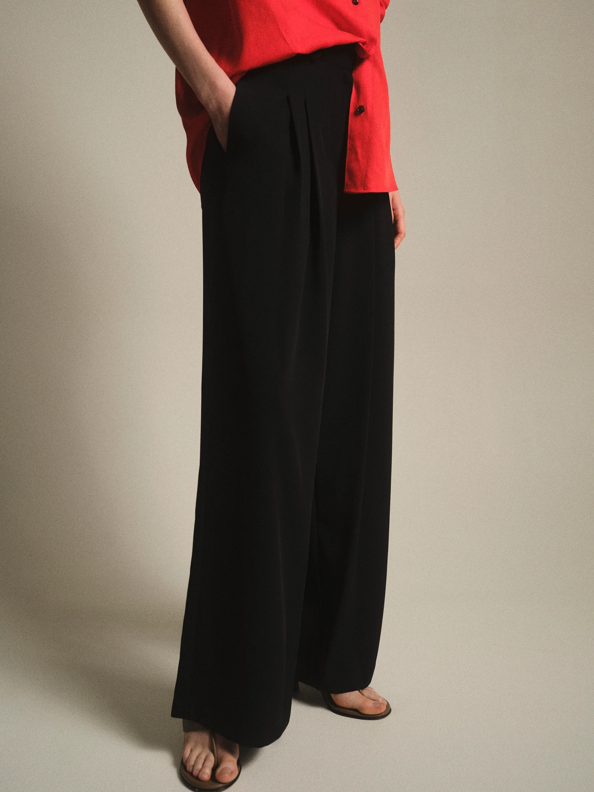 Pleated Trousers, Black - Image 2