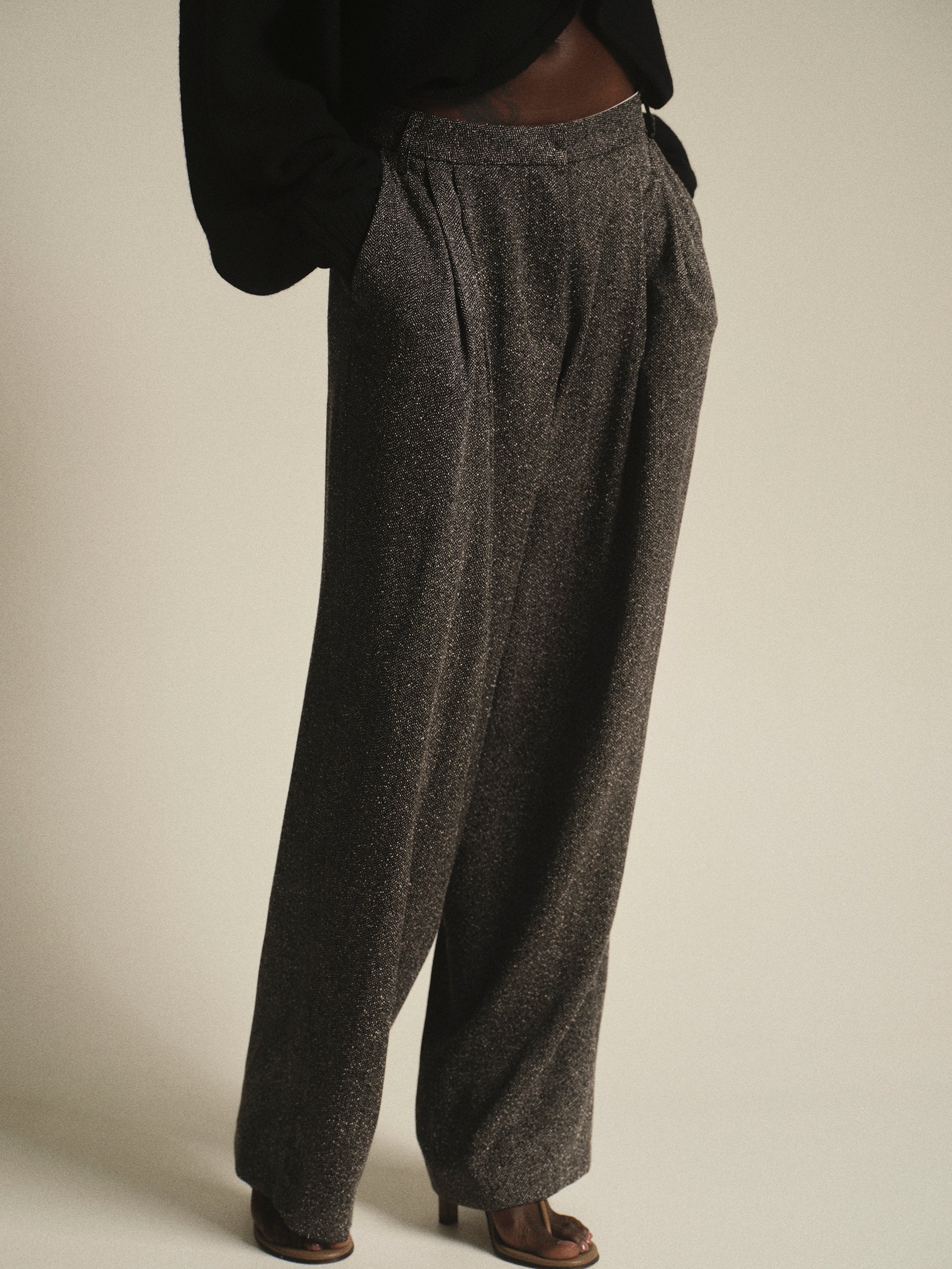 Pleated Trousers, Grey Melange