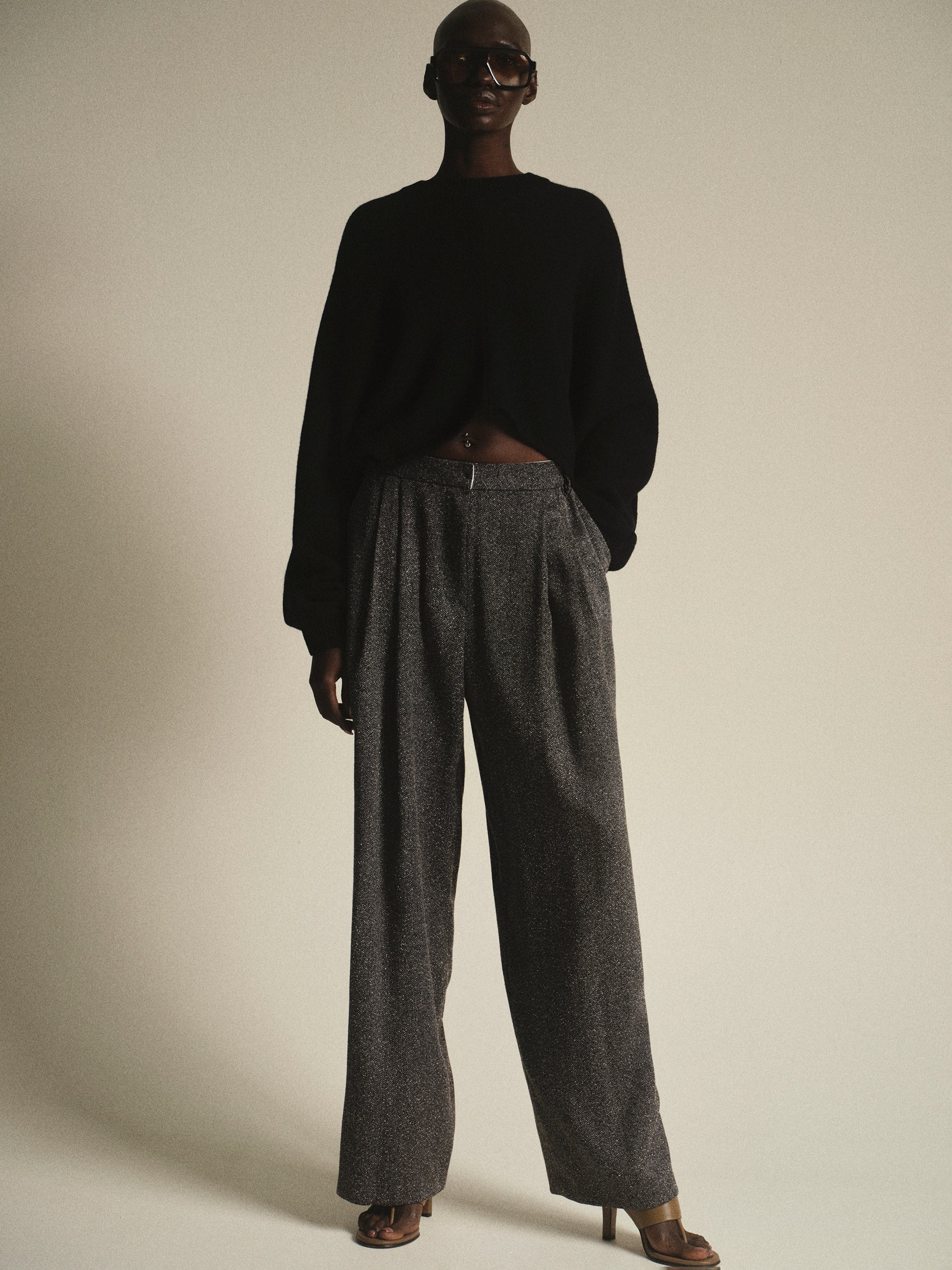 Pleated Trousers, Grey Melange - Image 3