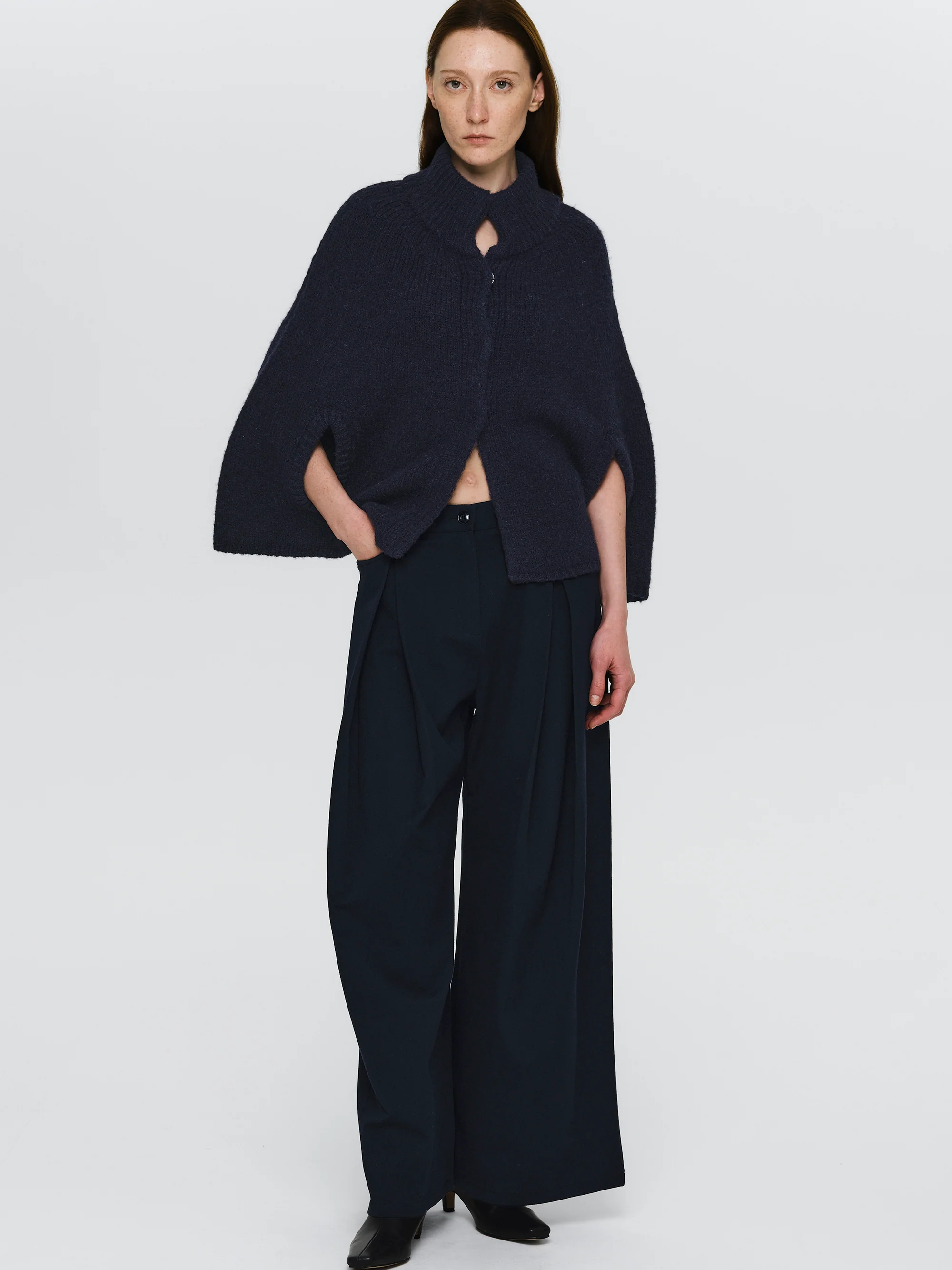 Pleated Trousers, Navy - Image 2