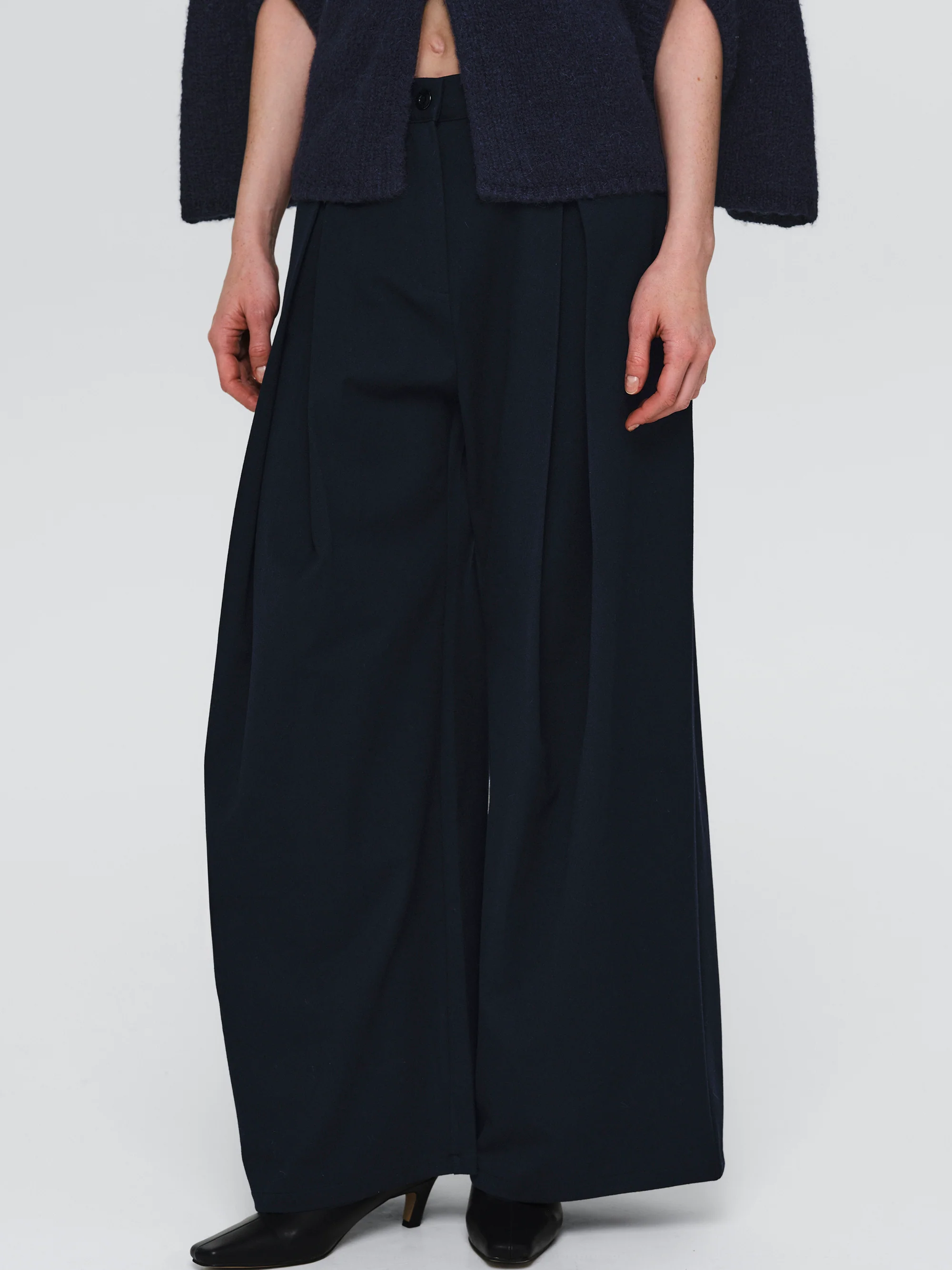 Pleated Trousers, Navy - Image 3