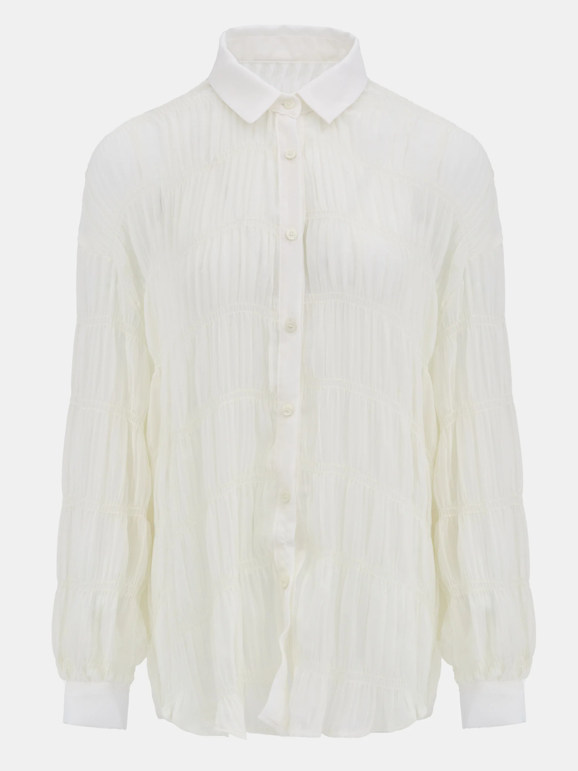 Plisse Sheer Shirt, Ivory - Image 2