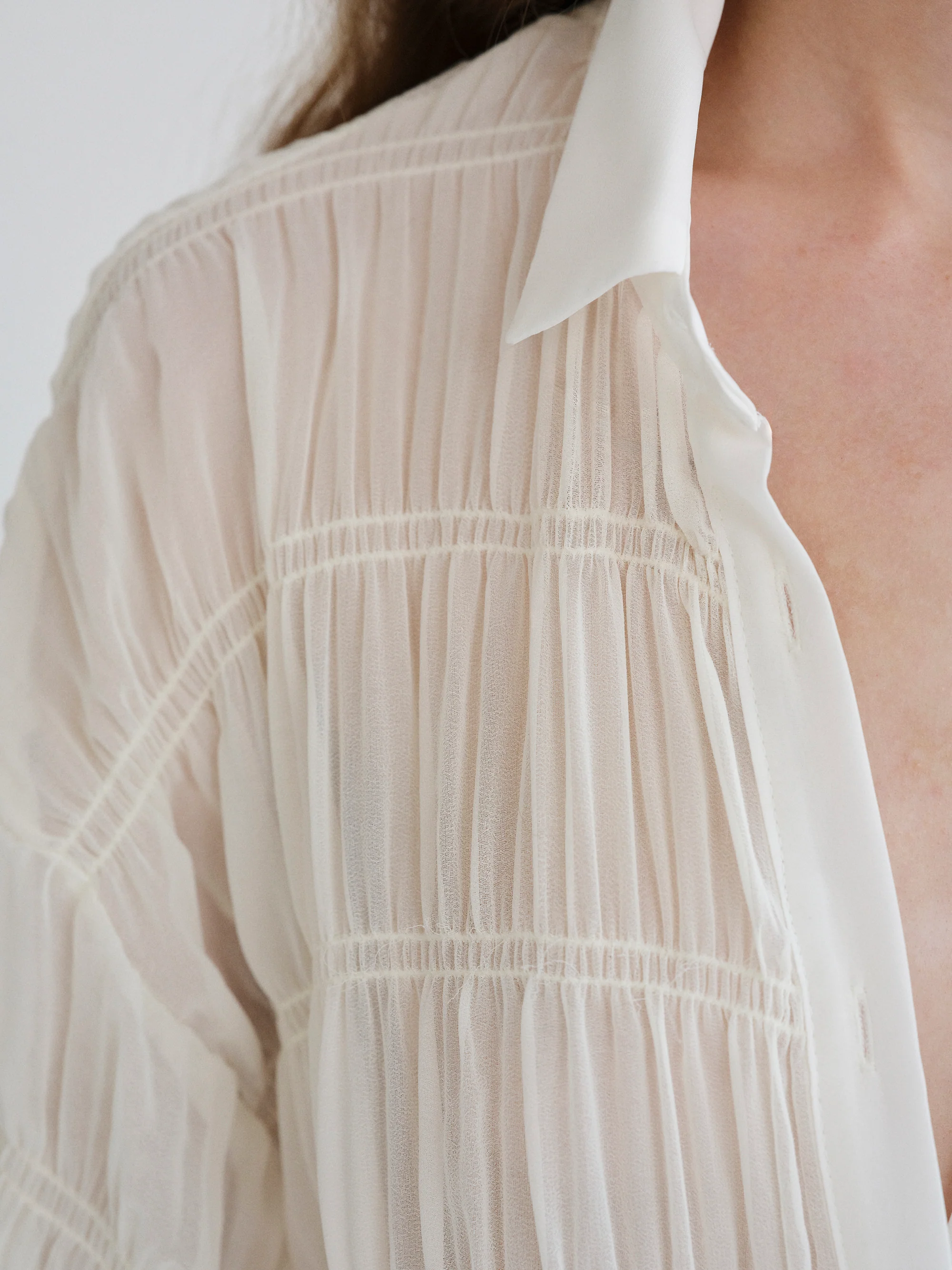 Plisse Sheer Shirt, Ivory - Image 3