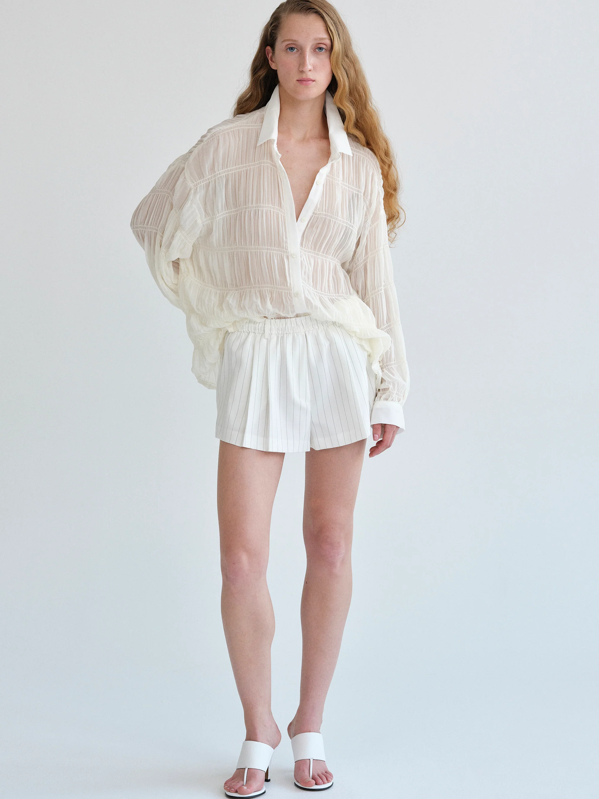Plisse Sheer Shirt, Ivory - Image 5