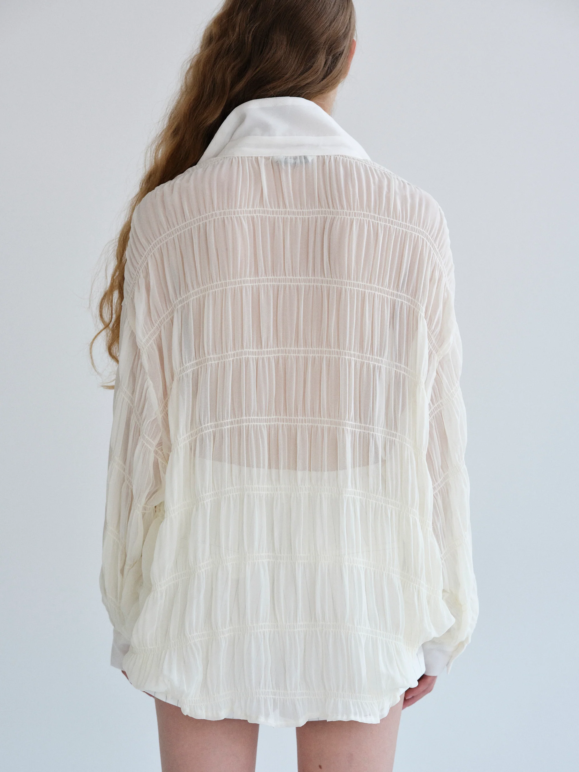 Plisse Sheer Shirt, Ivory - Image 6