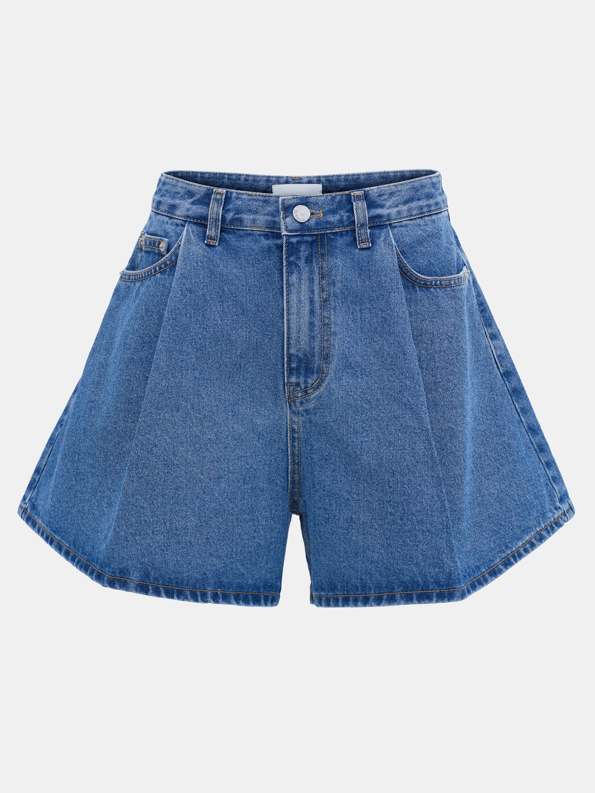 Flared Denim Shorts, Medium Blue - Image 6
